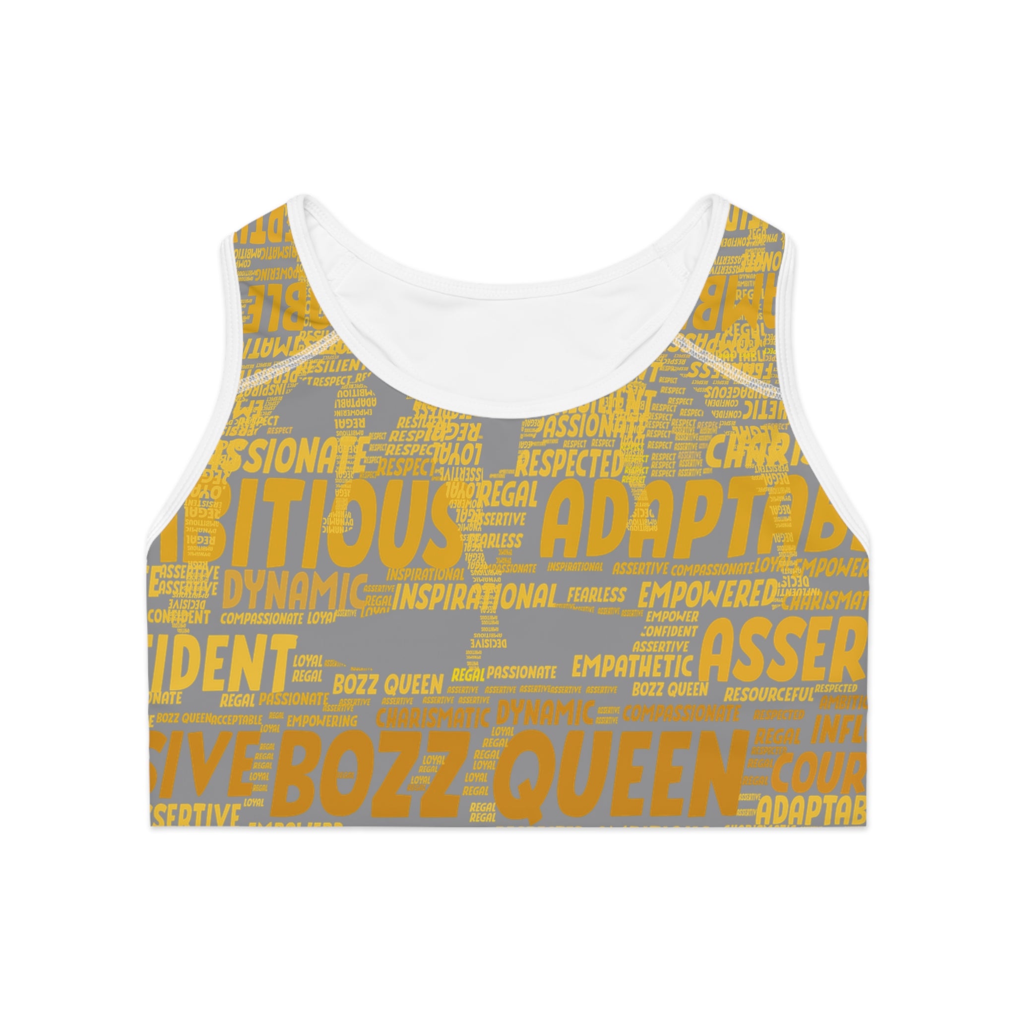 Empowered Words Sports Bra - Bozz Queen Origin Collection | Grey & Yellow