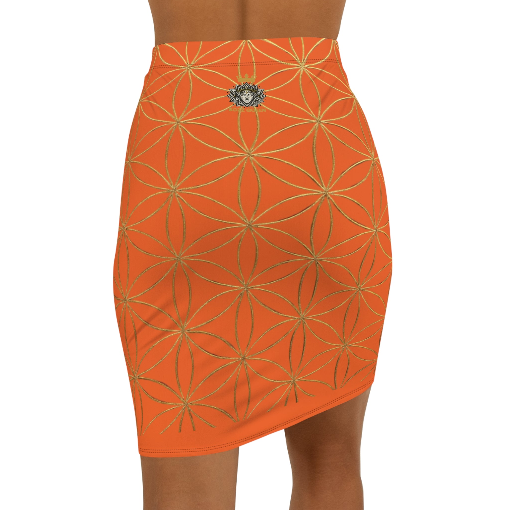 Orange Flower of Life Pencil Skirt - Women's Chic Office & Date Night Skirt