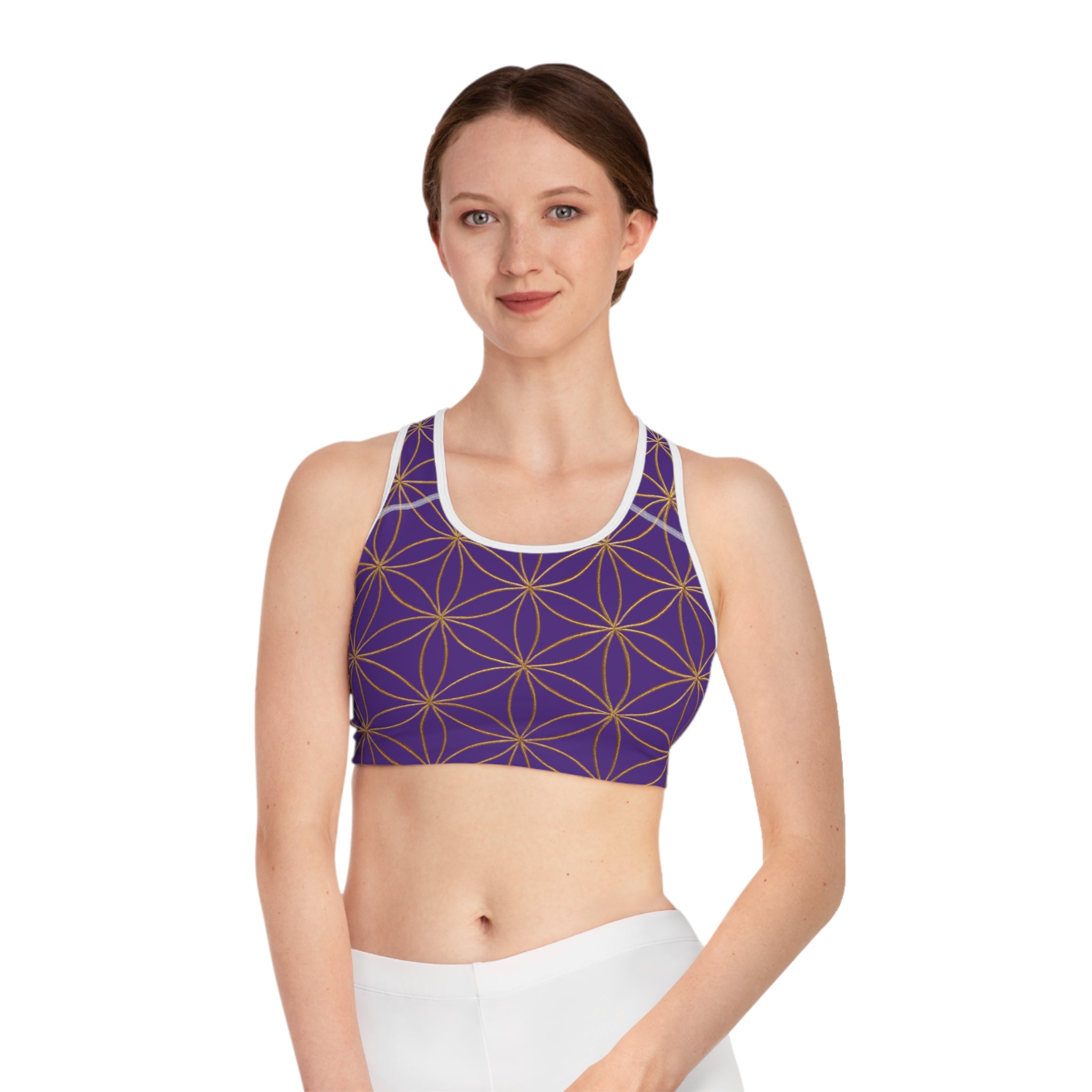 Bozz Queen Purple & Gold Flower of Life Sports Bra - Yoga Workout Top