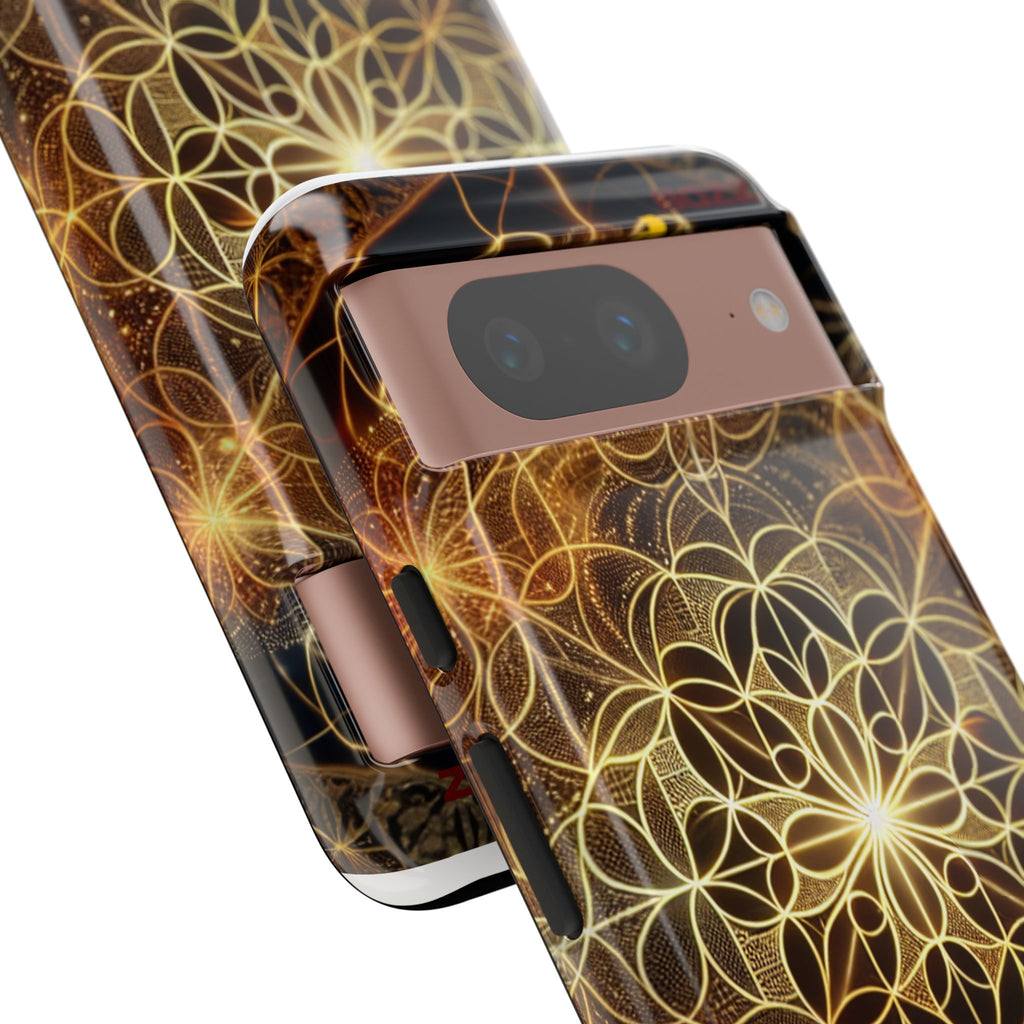 Golden Flower Mandala Phone Case, Tough Cases, Bohemian Phone Cover, Unique Gift for Him/Her, Spiritual and Artistic Design