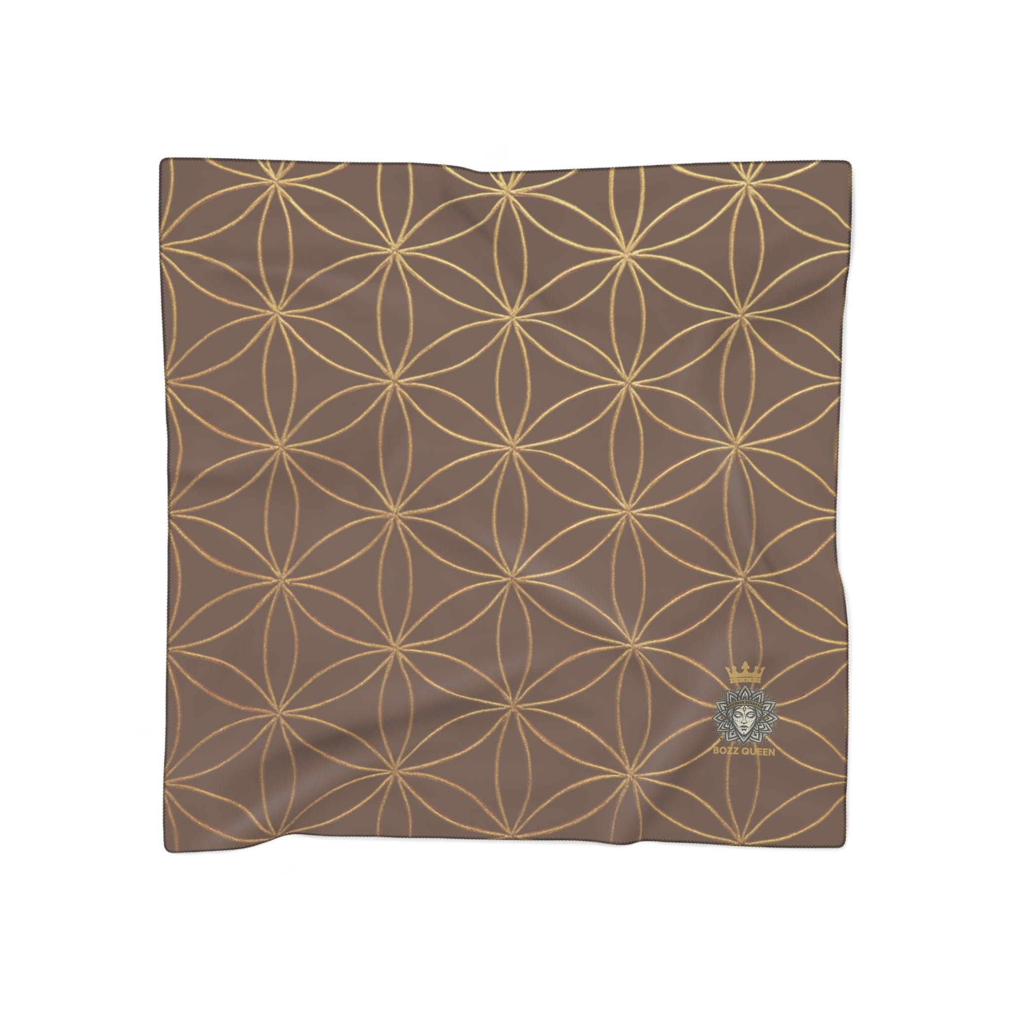 Bozz Queen Flower of Life Scarf - Brown & Gold Elegant Lightweight Poly Scarf
