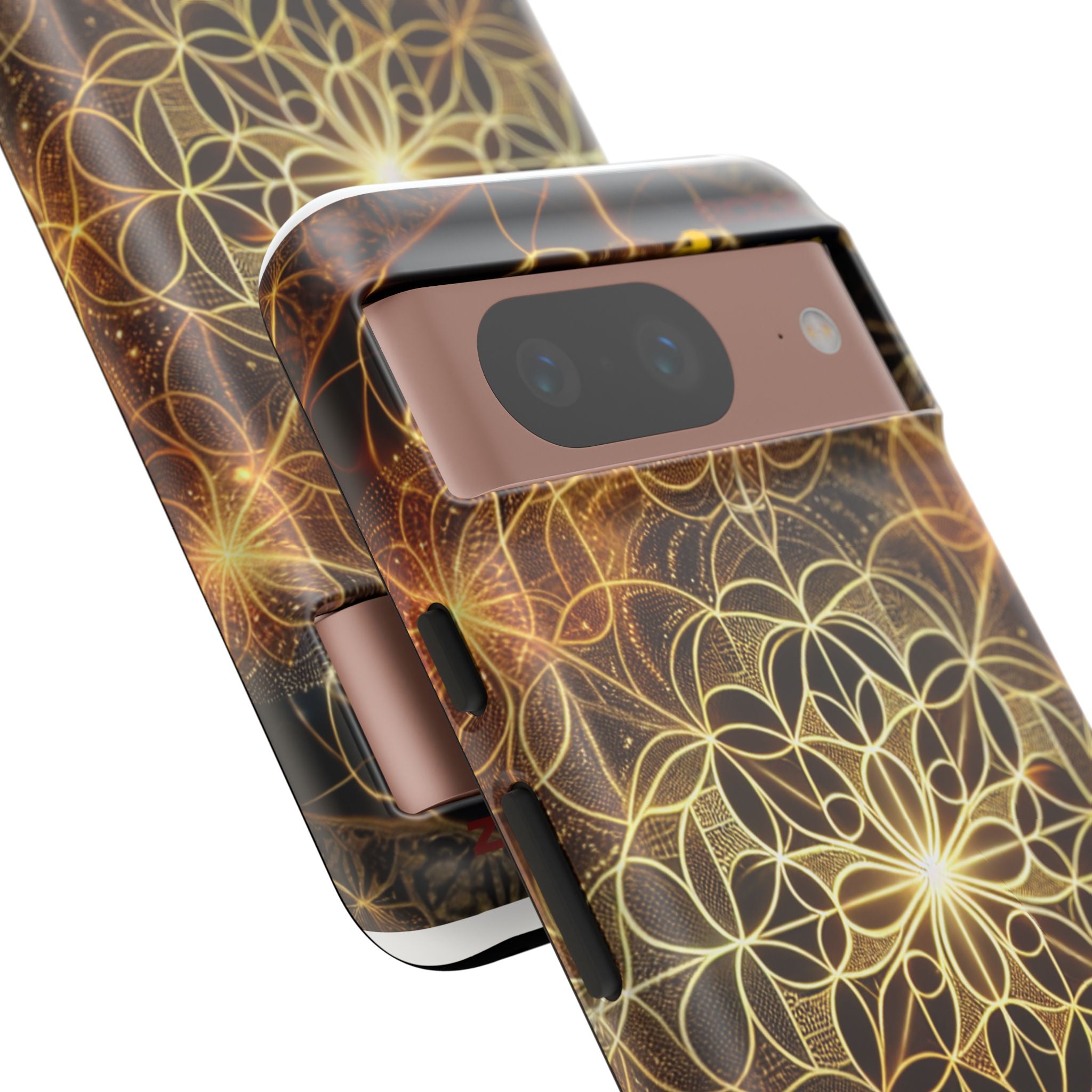 Golden Flower Mandala Phone Case, Tough Cases, Bohemian Phone Cover, Unique Gift for Him/Her, Spiritual and Artistic Design