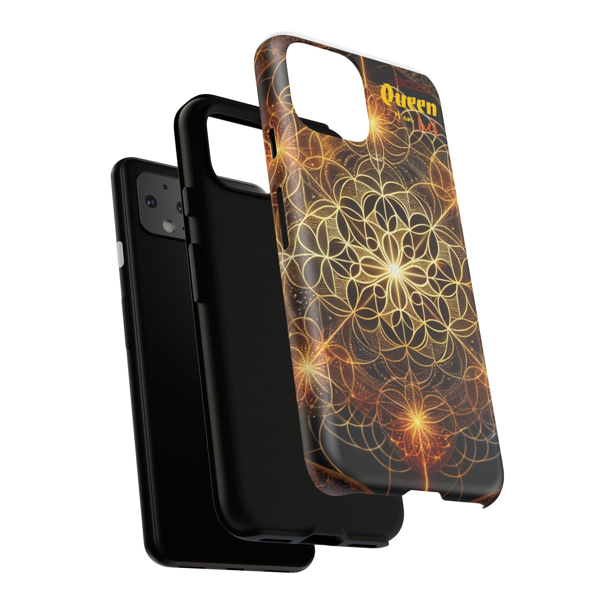 Golden Flower Mandala Phone Case, Tough Cases, Bohemian Phone Cover, Unique Gift for Him/Her, Spiritual and Artistic Design