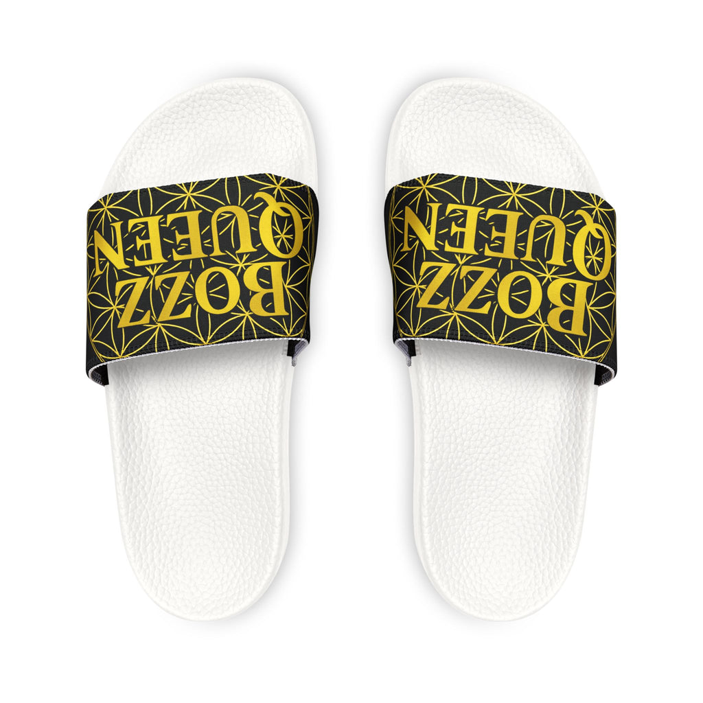 Bozz Queen Black & Gold Flower of Life Women's Sandals - Removable Strap Beach Slides