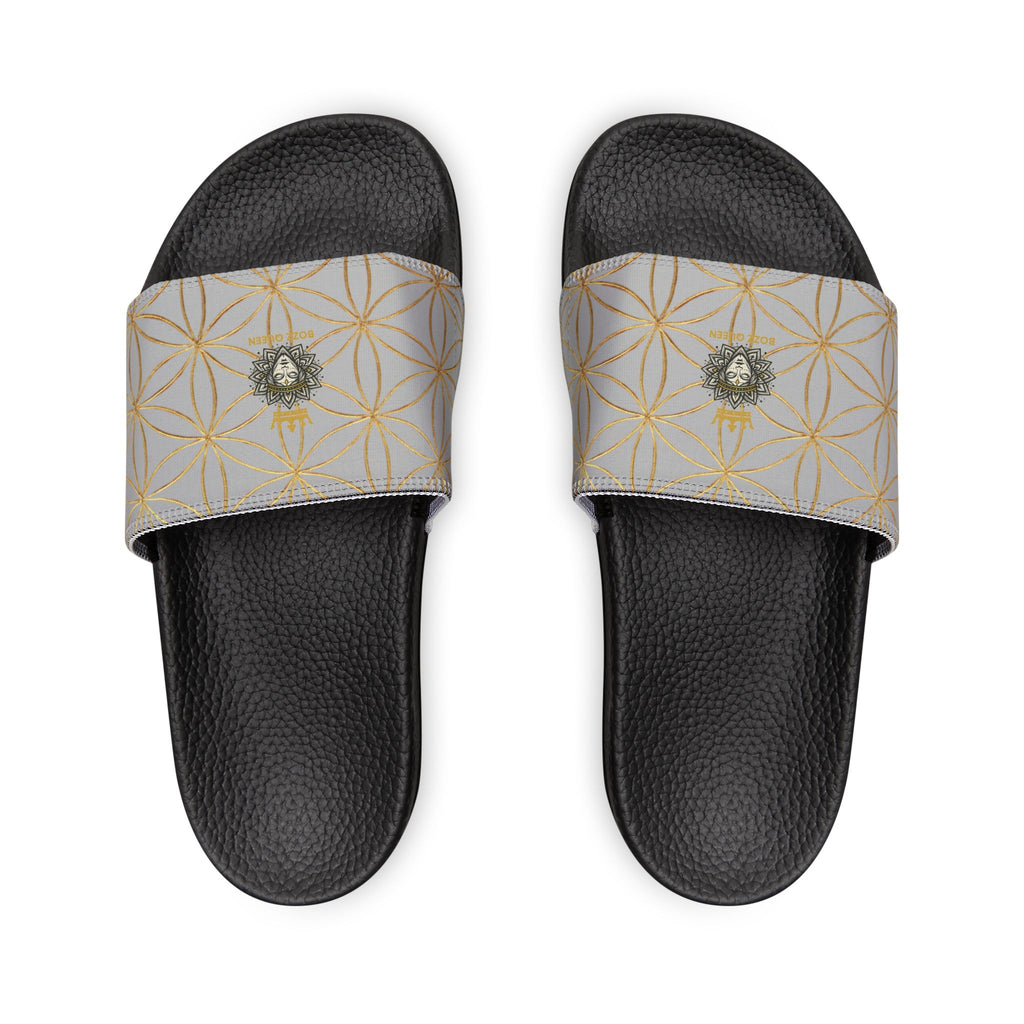 Bozz Queen Light Grey Flower of Life Women's Sandals - Removable Strap Beach Slides