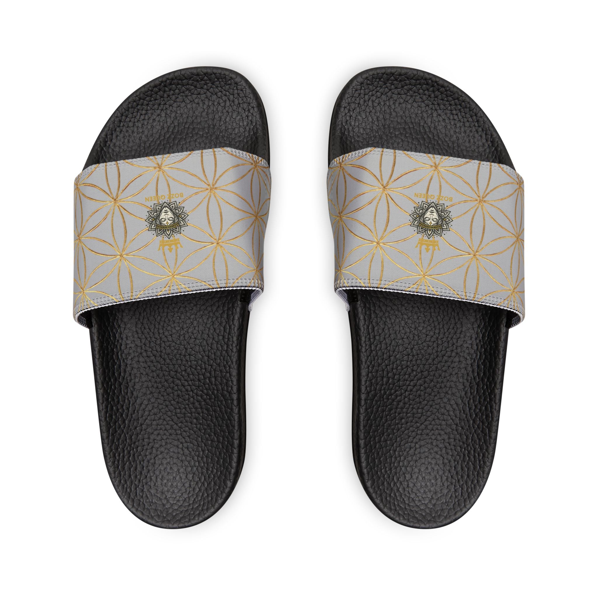 Bozz Queen Light Grey Flower of Life Women's Sandals - Removable Strap Beach Slides