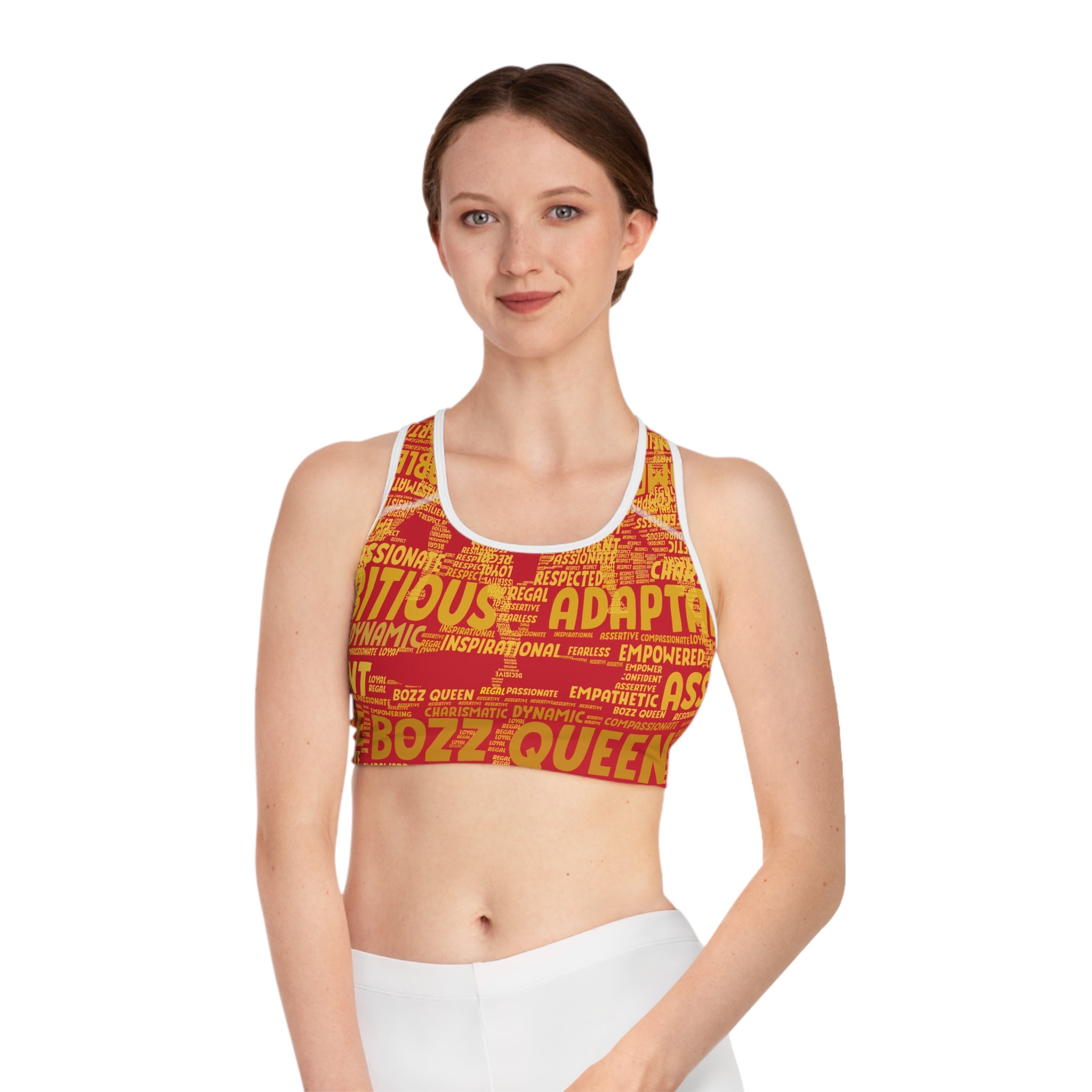 Empowered Words Sports Bra - Bozz Queen Origin Collection | Red & Yellow