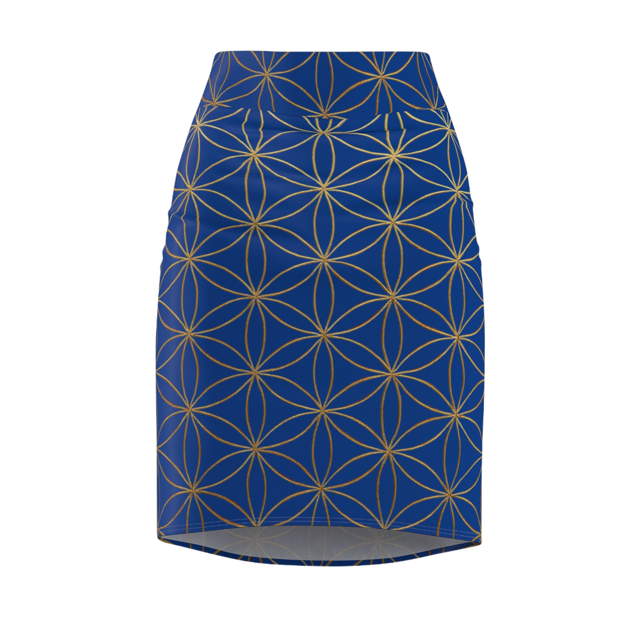 Dark Blue Flower of Life Pencil Skirt - Women's Chic Office & Date Night Skirt