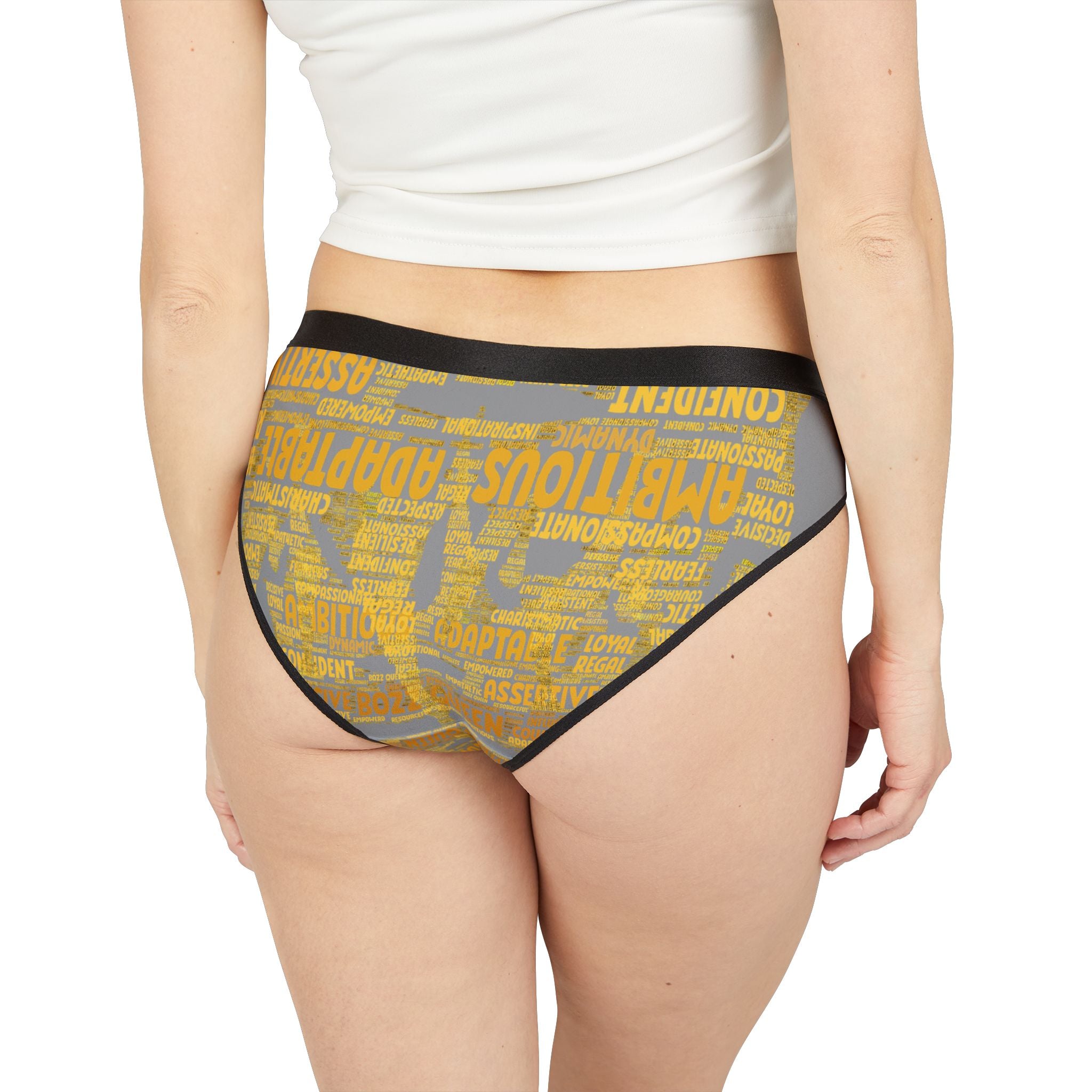 Women's Grey Yellow Motivational Underwear - Bold Statement Lingerie