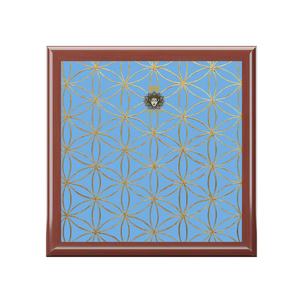 Flower of Life Jewelry Box - Light Blue Purple Elegant Keepsake Organizer