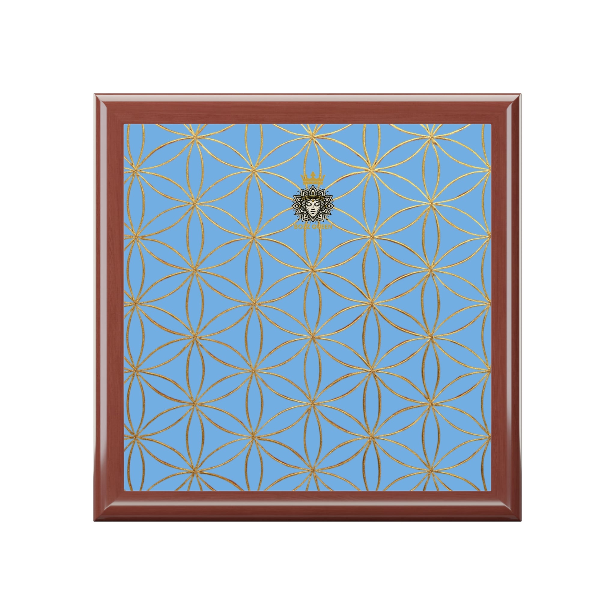 Flower of Life Jewelry Box - Light Blue Purple Elegant Keepsake Organizer