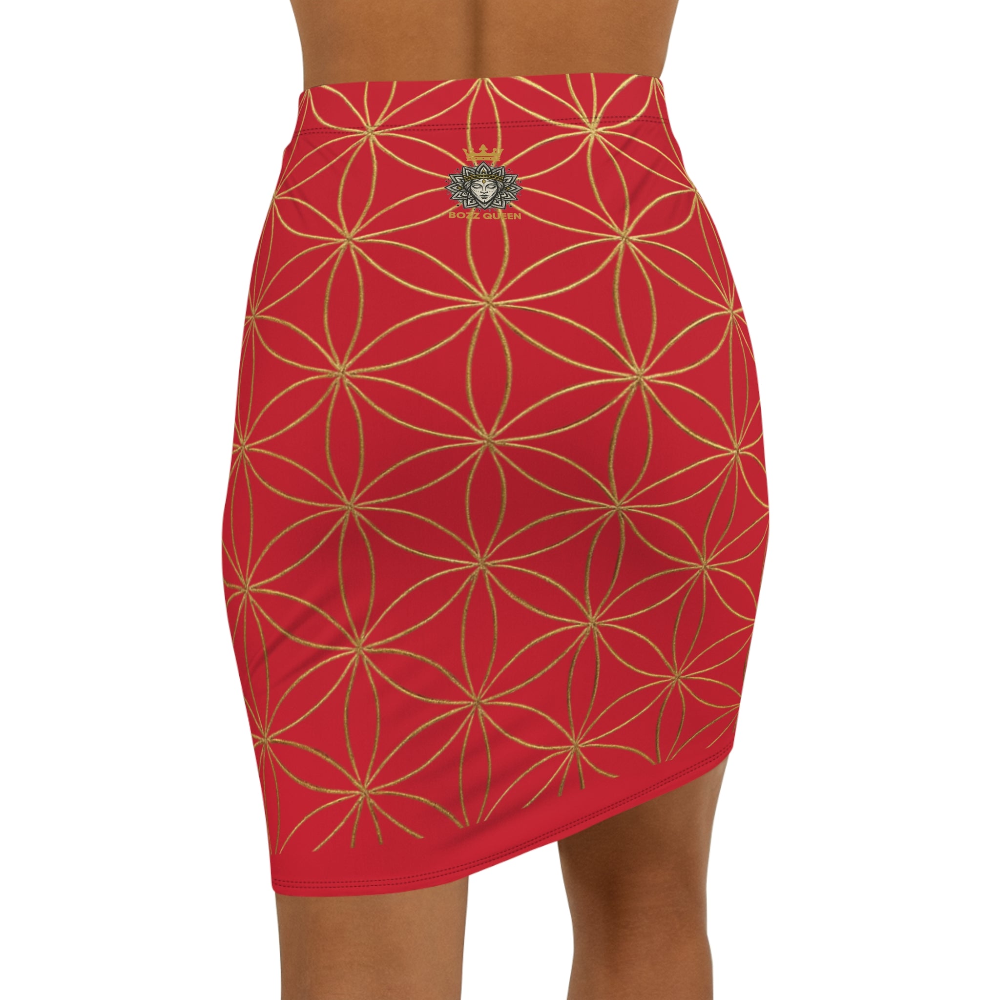 Dark Red Flower of Life Pencil Skirt - Women's Chic Office & Date Night Skirt
