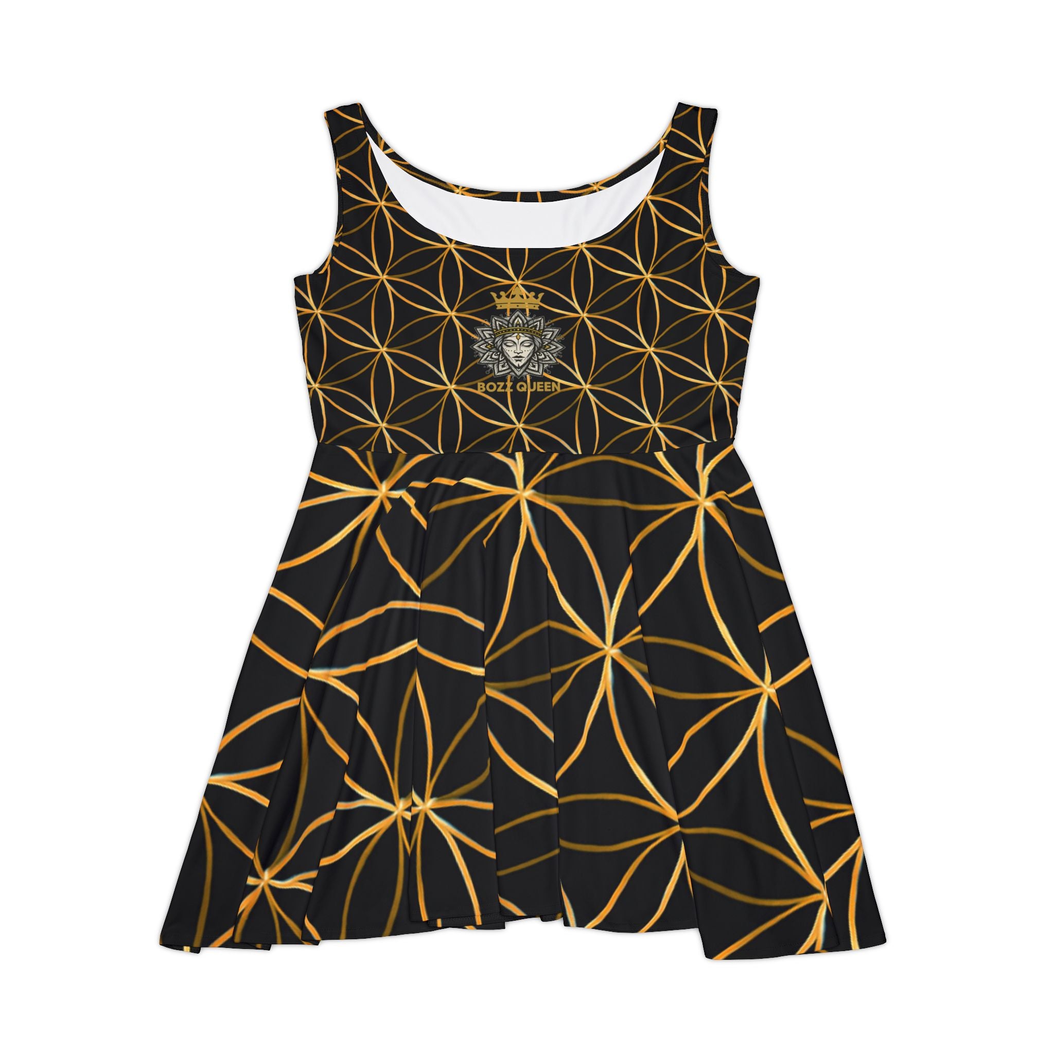 Gold Flower of Life Skater Dress - Women's Stylish Party & Casual Dress