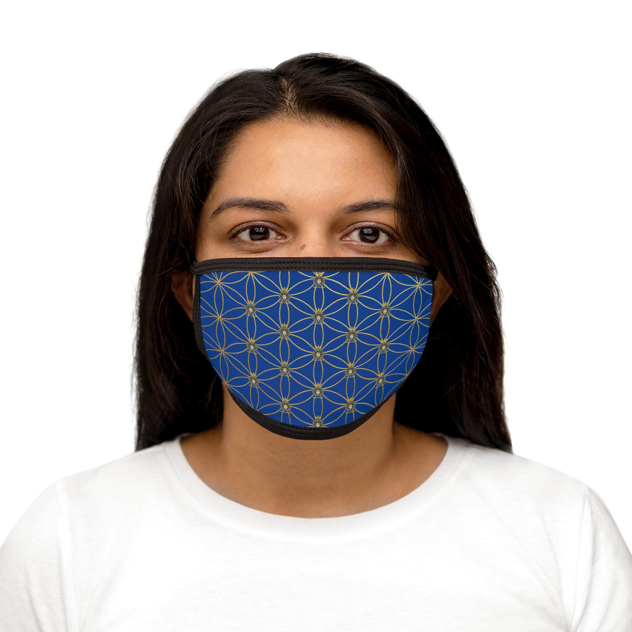 Bozz Queen Flower of Life Face Mask - Dark Blue & Gold Stylish Breathable Cloth Mask