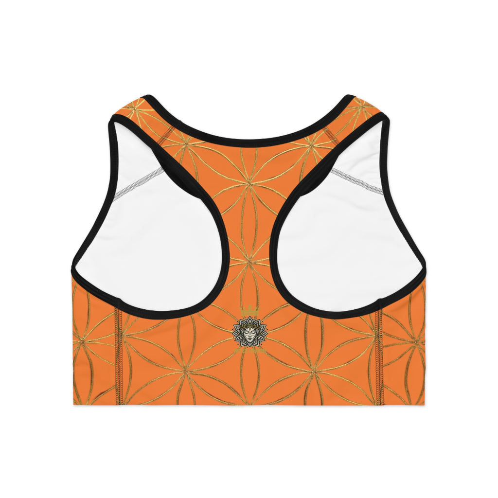 Bozz Queen Light Orange & Gold Flower of Life Sports Bra - Yoga Workout Top