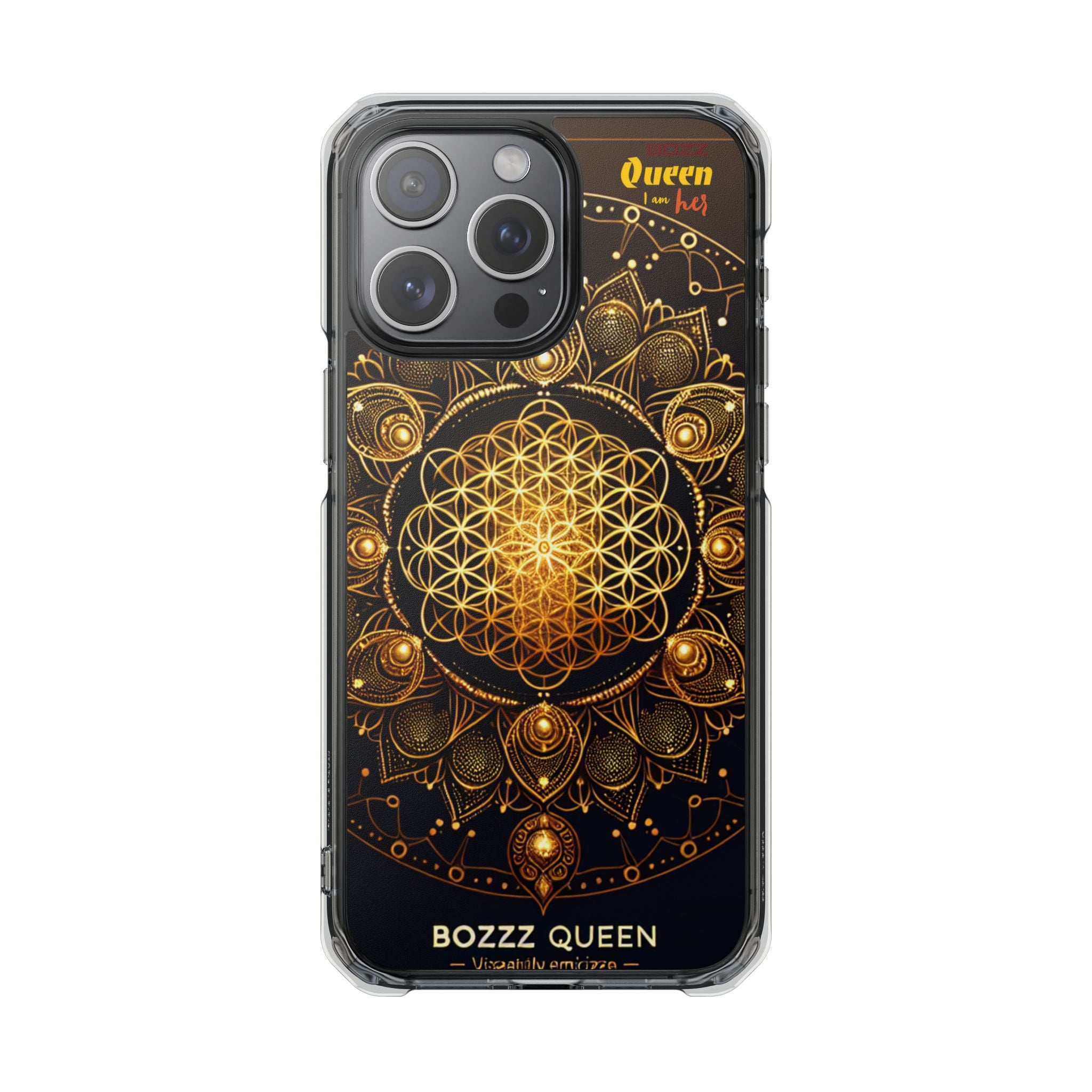 Magnetic Phone Case with Spiritual Mandala Design, Bozz Queen, Durable Clear Impact Case, Unique Gift for Spiritual Seekers, Phone Accessory