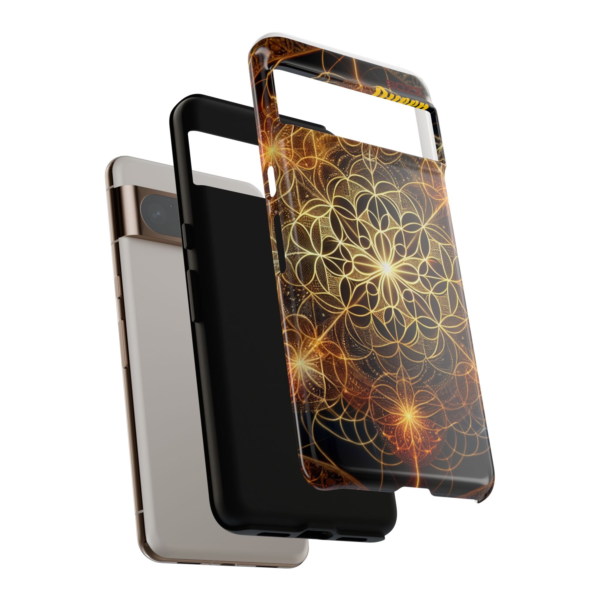 Golden Flower Mandala Phone Case, Tough Cases, Bohemian Phone Cover, Unique Gift for Him/Her, Spiritual and Artistic Design