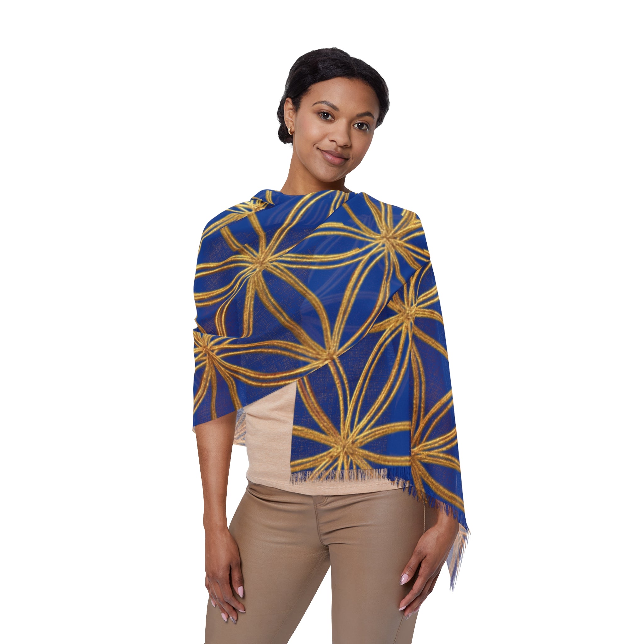 Dark Blue & Gold Flower of Life Scarf - Geometric Pattern | Bozz Queen