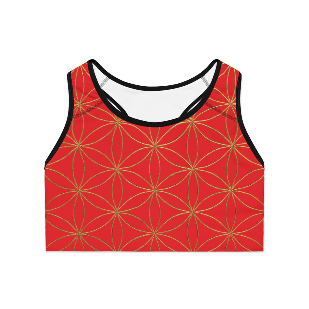 Bozz Queen Red & Gold Flower of Life Sports Bra - Yoga Workout Top
