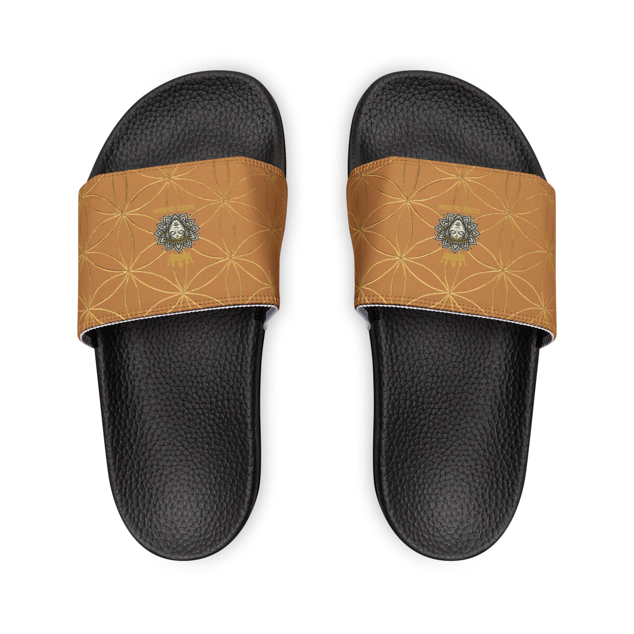 Bozz Queen Light Brown Flower of Life Women's Sandals - Removable Strap Beach Slides