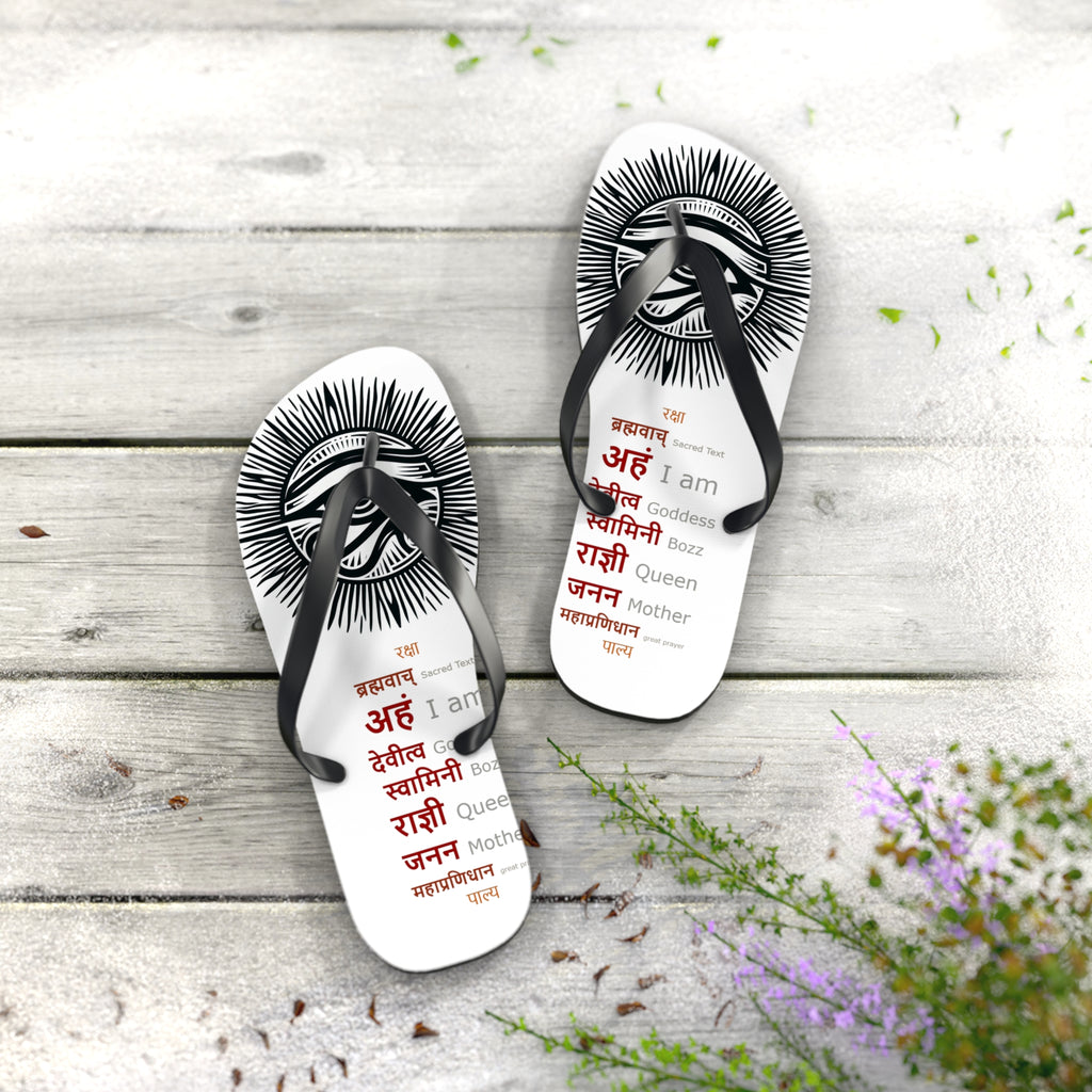 BOZZ QUEEN Eye of Heru Flip Flops - Sacred Affirmation Beachwear for Self-Care