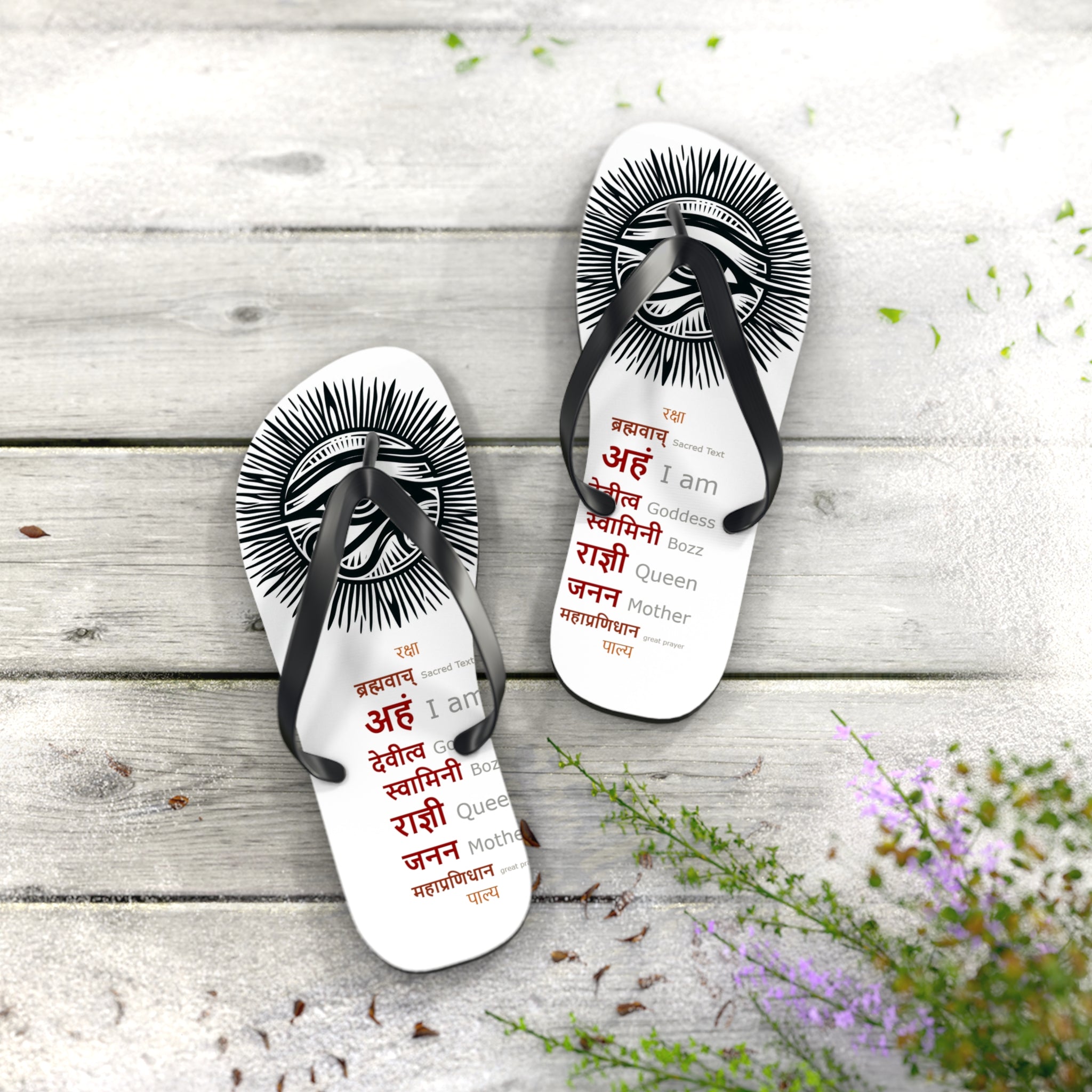 BOZZ QUEEN Eye of Heru Flip Flops - Sacred Affirmation Beachwear for Self-Care