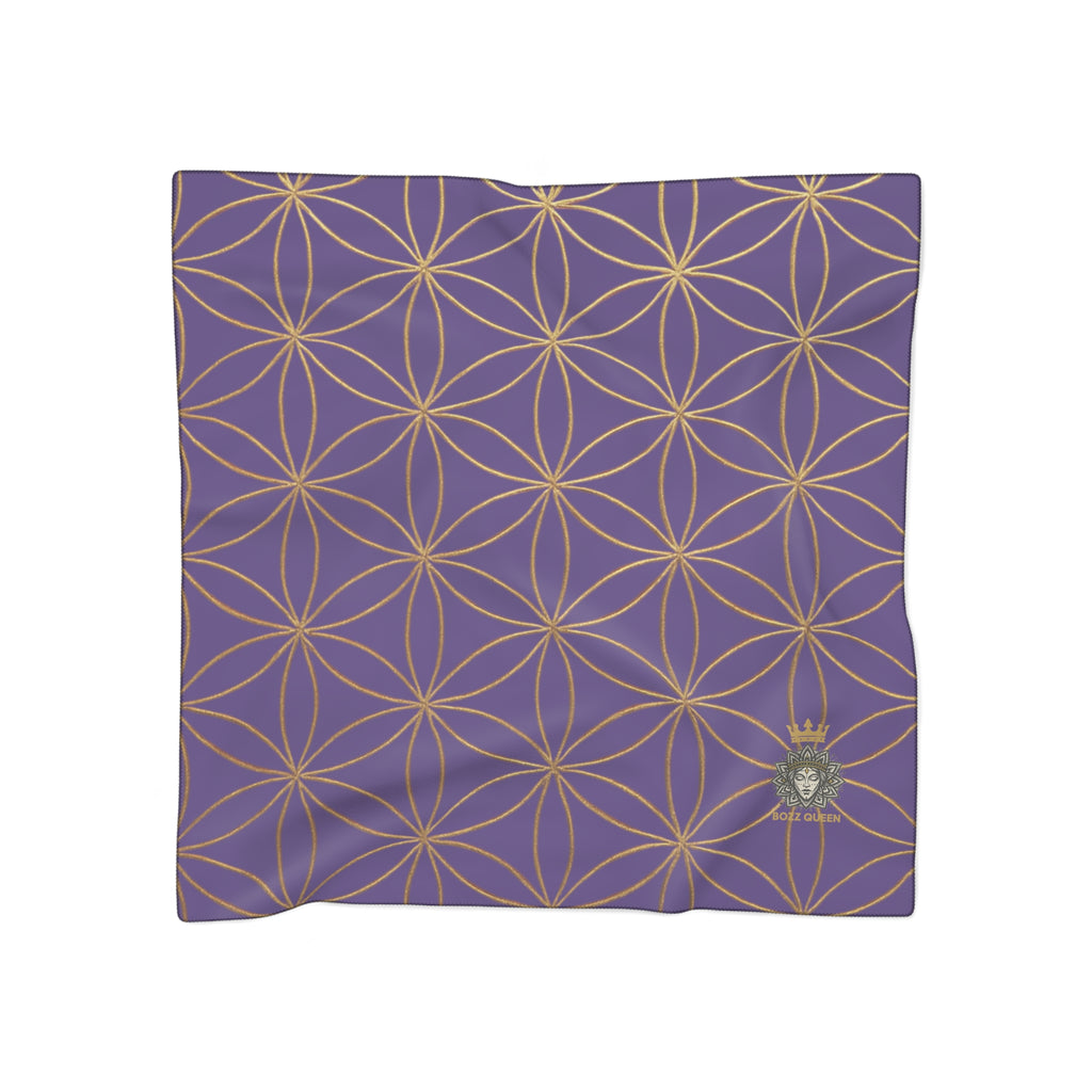 Bozz Queen Flower of Life Scarf - Purple & Gold Elegant Lightweight Poly Scarf