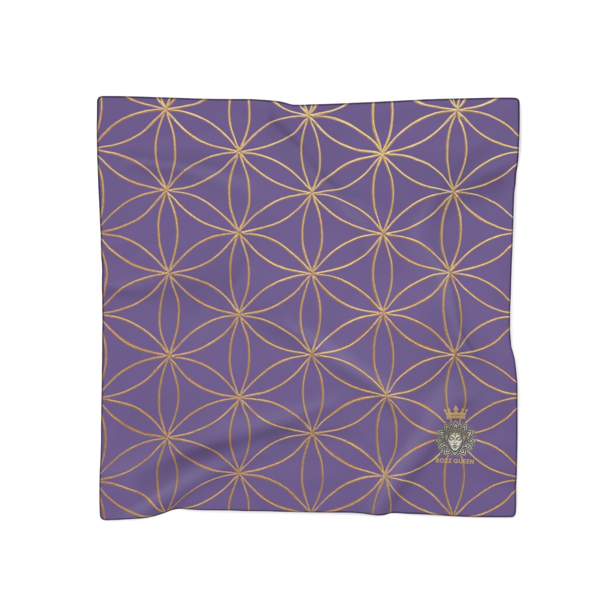 Bozz Queen Flower of Life Scarf - Purple & Gold Elegant Lightweight Poly Scarf