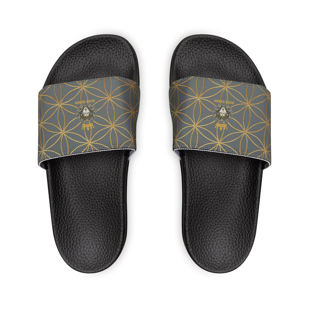 Bozz Queen Dark Grey Flower of Life Women's Sandals - Removable Strap Beach Slides