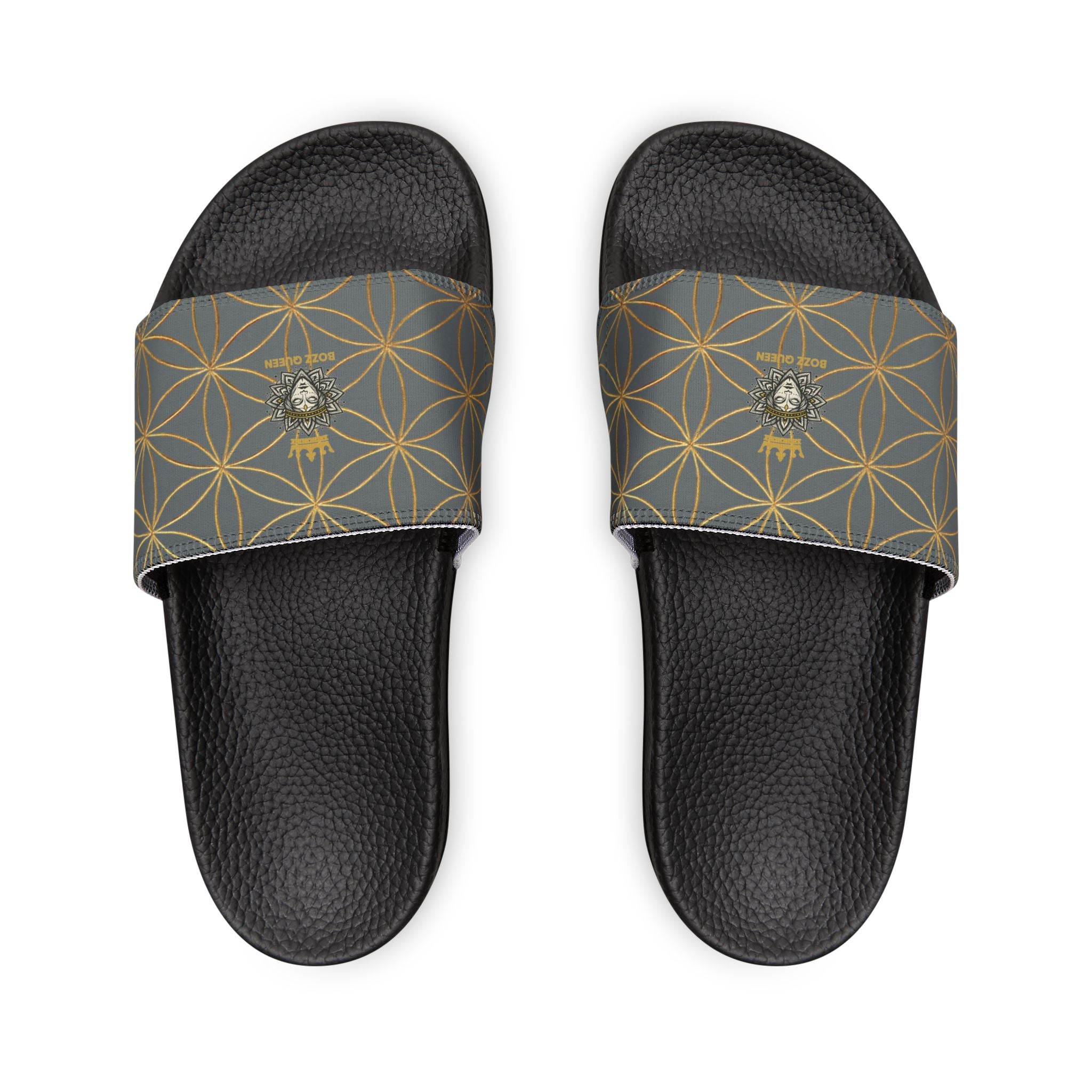 Bozz Queen Dark Grey Flower of Life Women's Sandals - Removable Strap Beach Slides