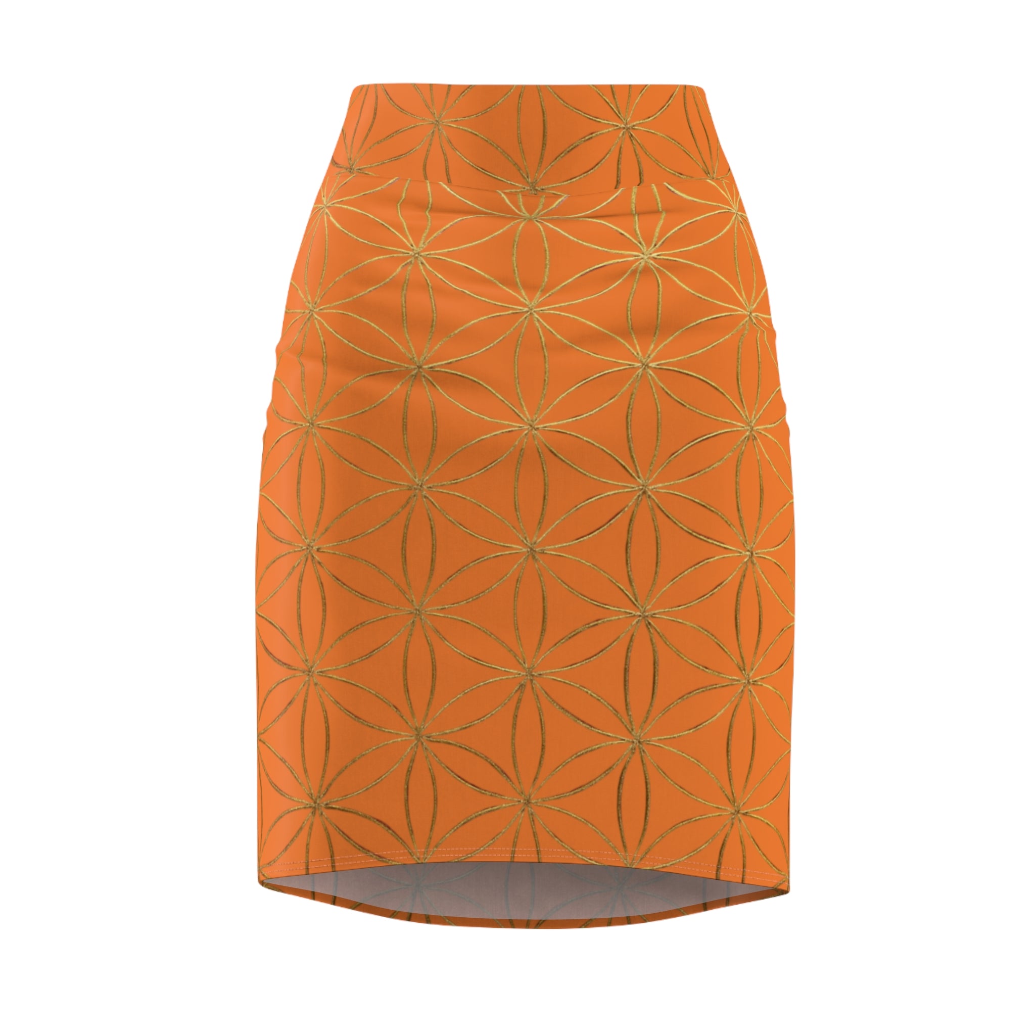 Light Orange Flower of Life Pencil Skirt - Women's Chic Office & Date Night Skirt