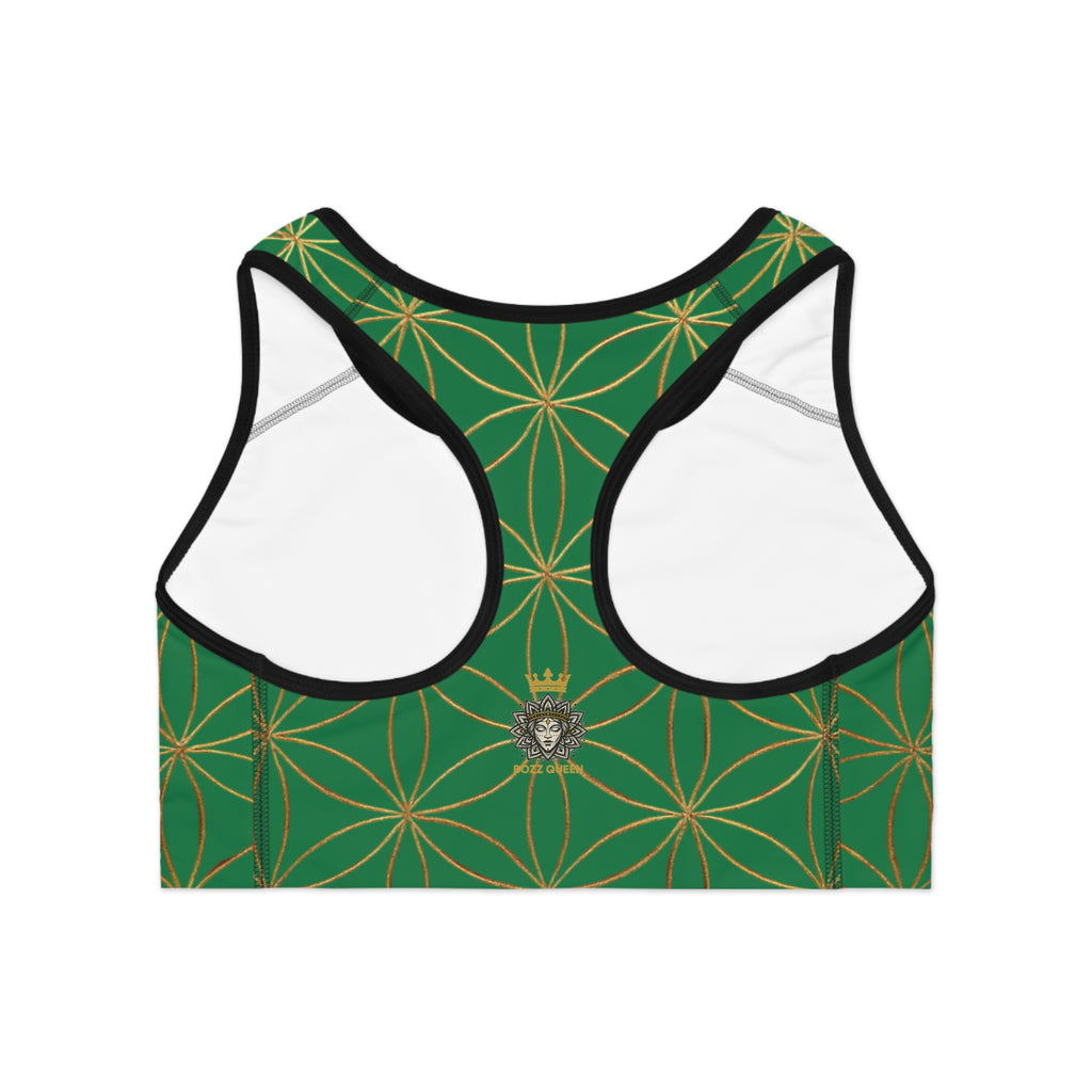 Bozz Queen Dark Green & Gold Flower of Life Sports Bra - Yoga Workout Top