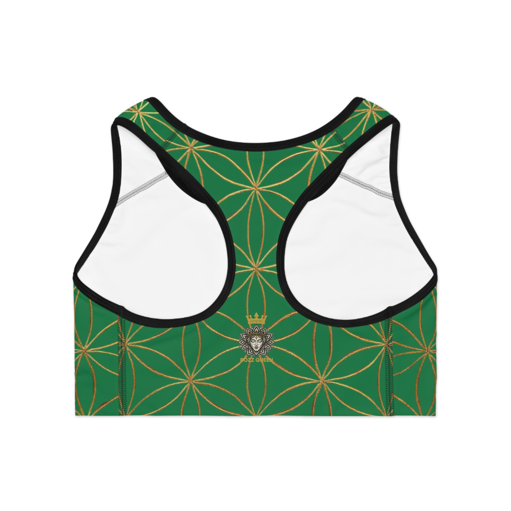 Bozz Queen Dark Green & Gold Flower of Life Sports Bra - Yoga Workout Top