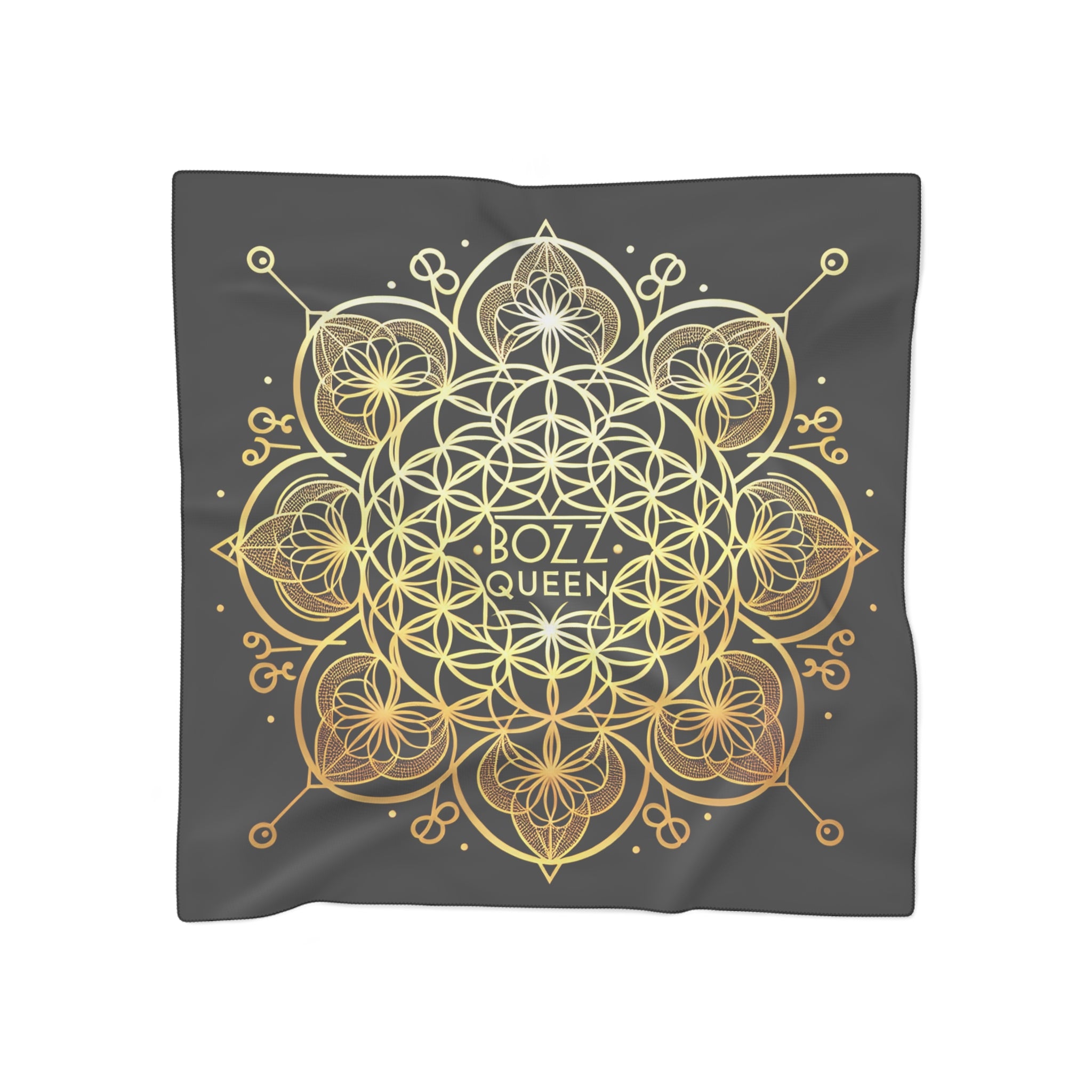 BOZZ QUEEN Black & Gold Poly Scarf | Luxury Sacred Geometry Accessory