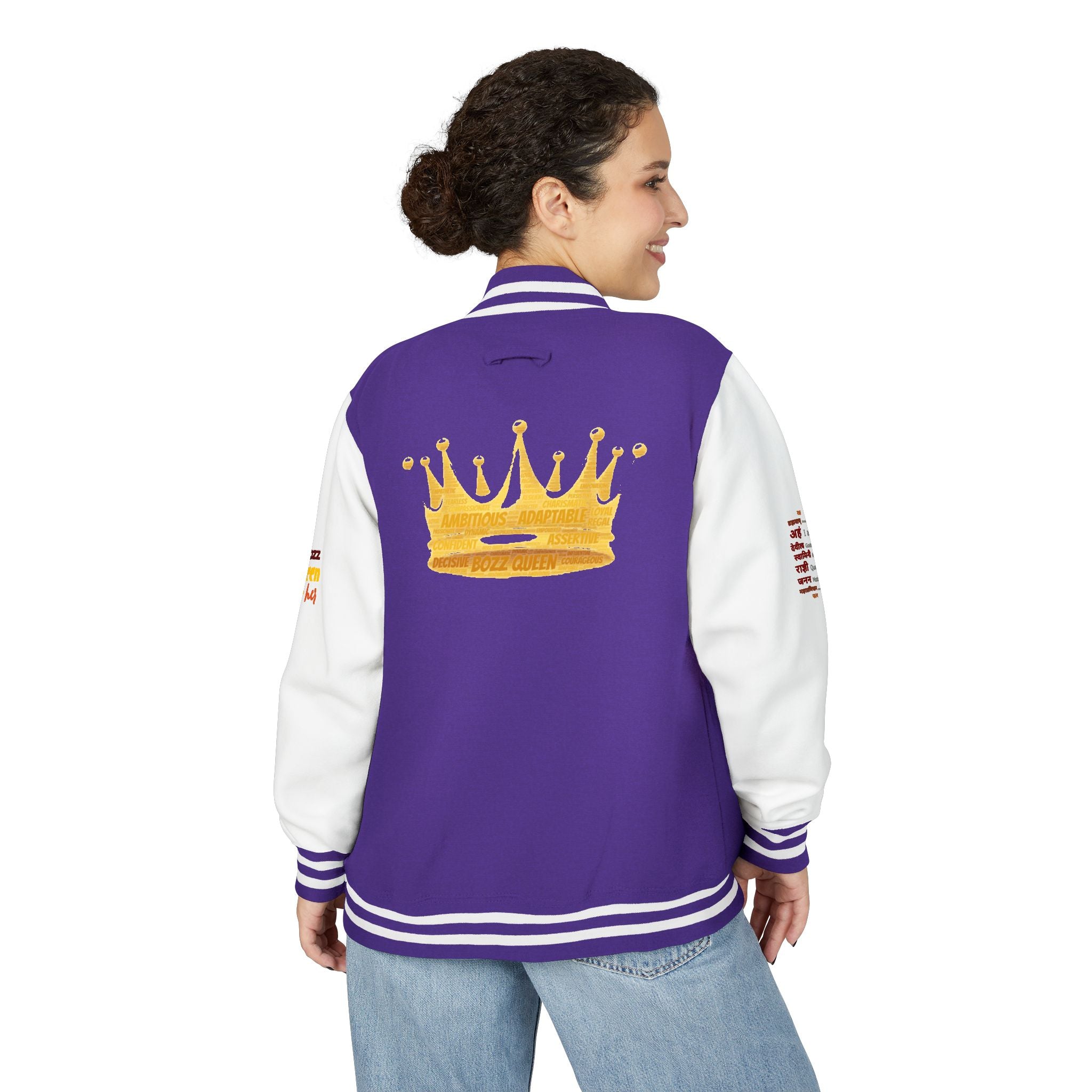 Bozz Queen Crown Design Letterman Jacket - Unisex Heavyweight Varsity Jacket