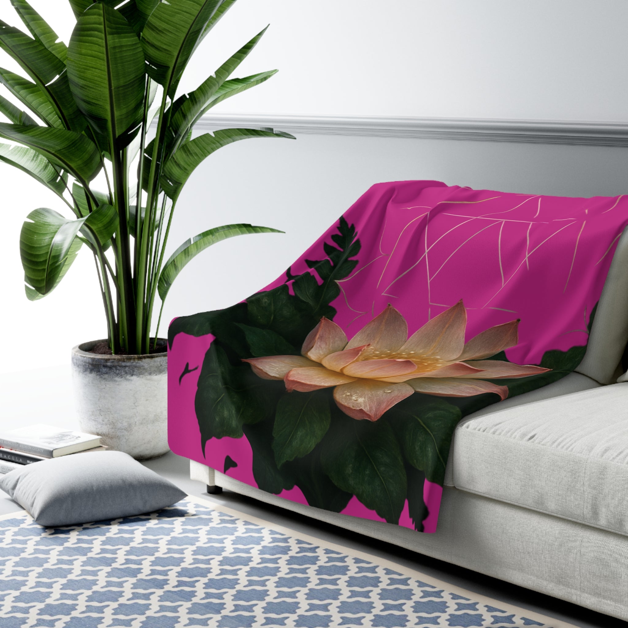 Heart Chakra Pink Lotus Sherpa Blanket - Serene Love & Feminine Energy