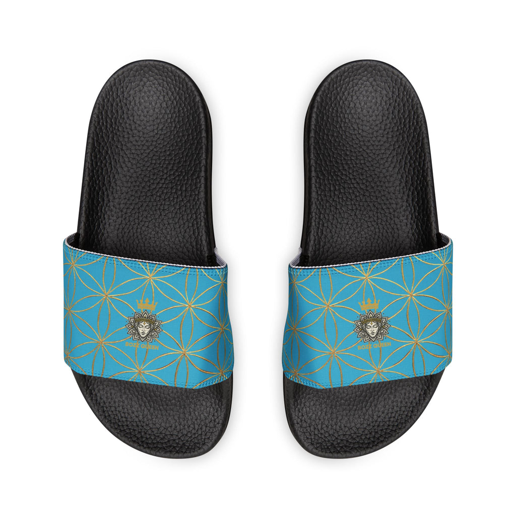 Bozz Queen Turquoise Flower of Life Women's Sandals - Removable Strap Beach Slides