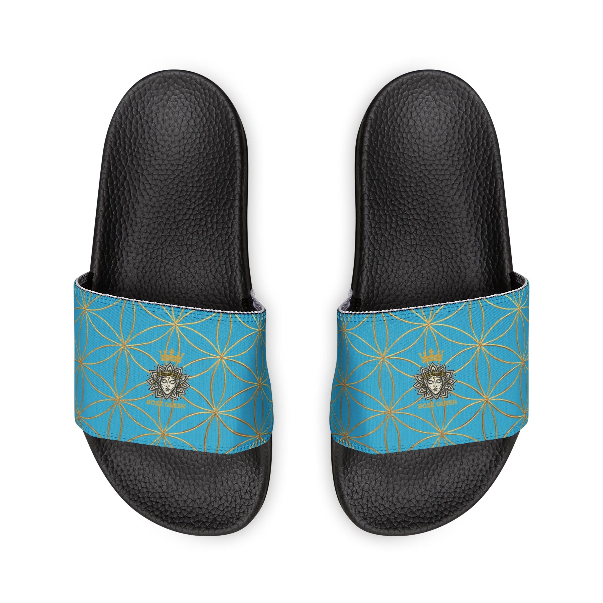 Bozz Queen Turquoise Flower of Life Women's Sandals - Removable Strap Beach Slides