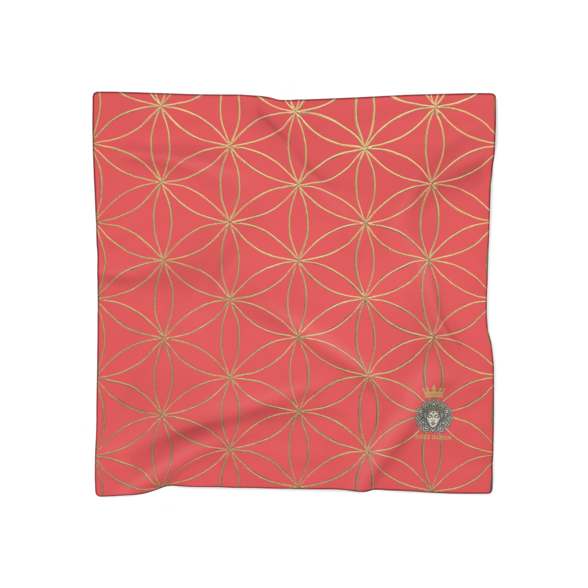 Bozz Queen Flower of Life Scarf - Red & Gold Elegant Lightweight Poly Scarf