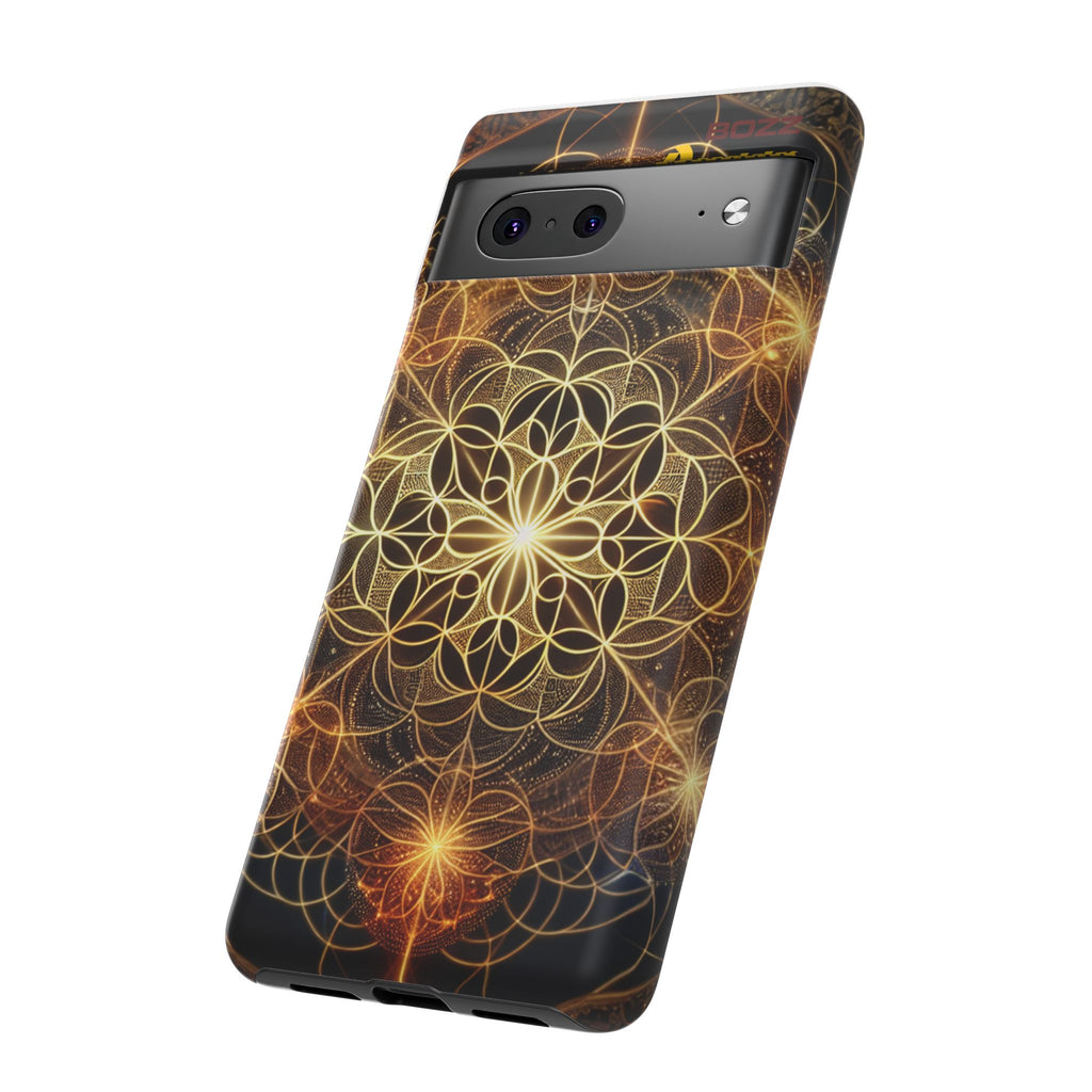 Golden Flower Mandala Phone Case, Tough Cases, Bohemian Phone Cover, Unique Gift for Him/Her, Spiritual and Artistic Design