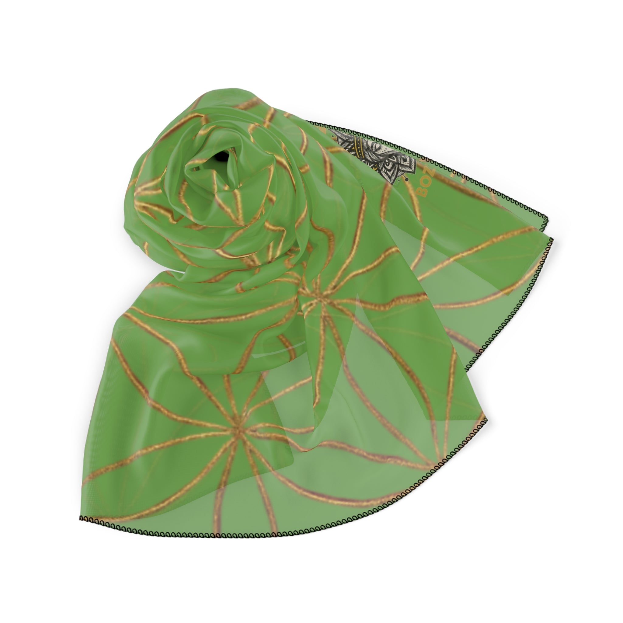 Bozz Queen Flower of Life Scarf - Green & Gold Elegant Lightweight Poly Scarf