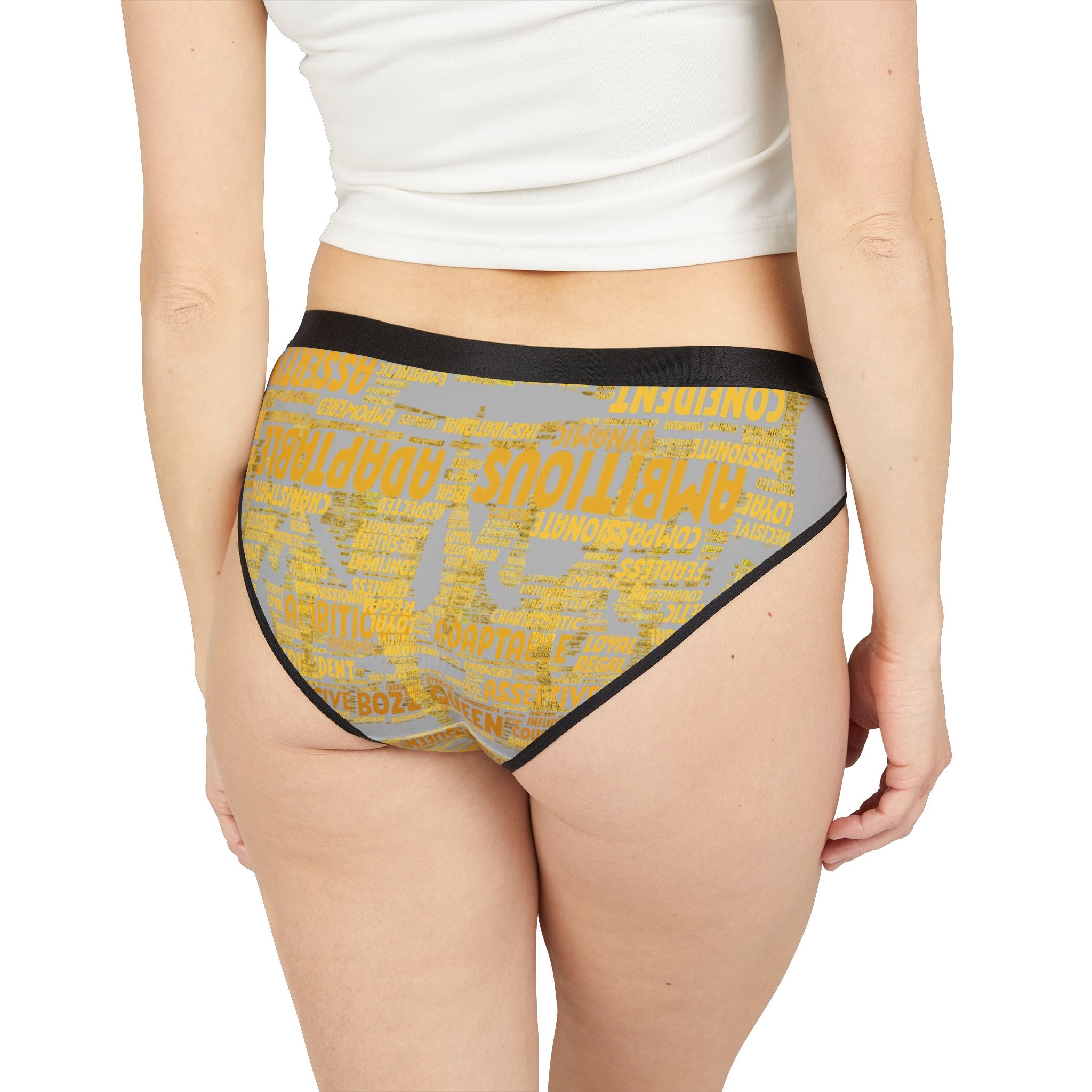 Women's Light Grey Yellow Motivational Underwear - Bold Statement Lingerie