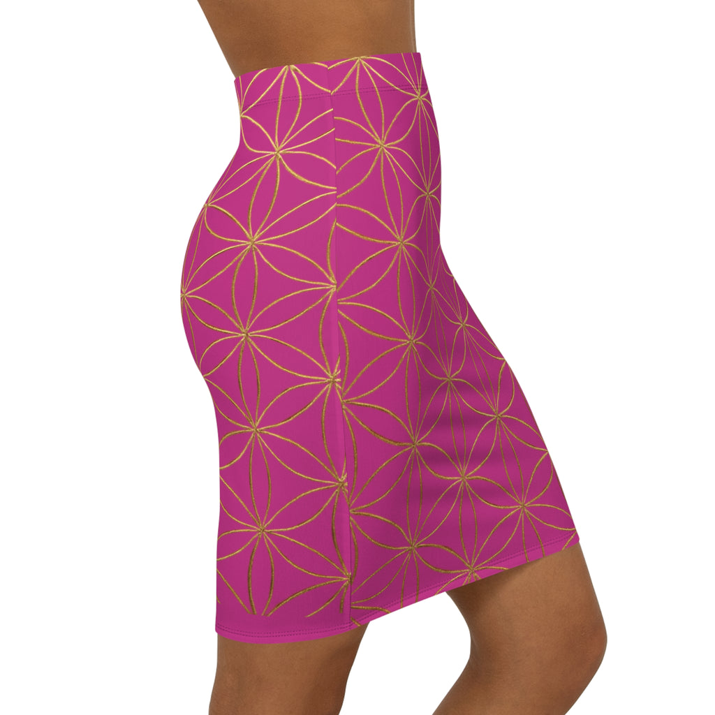 Pink Flower of Life Pencil Skirt - Women's Chic Office & Date Night Skirt