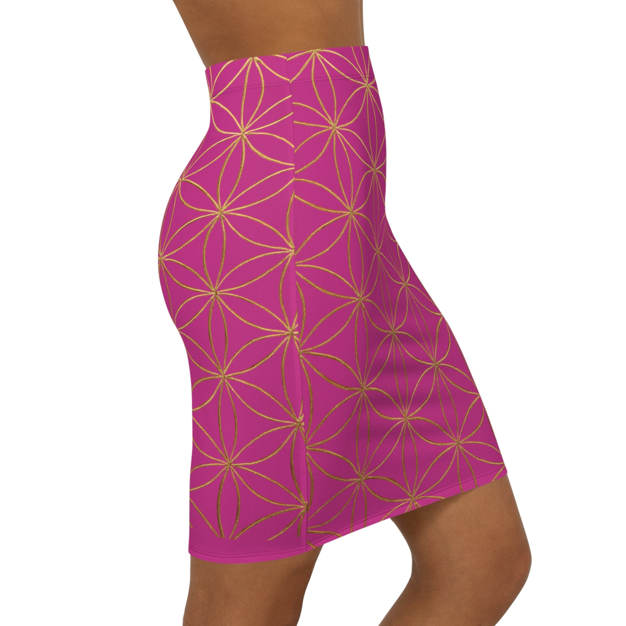 Pink Flower of Life Pencil Skirt - Women's Chic Office & Date Night Skirt