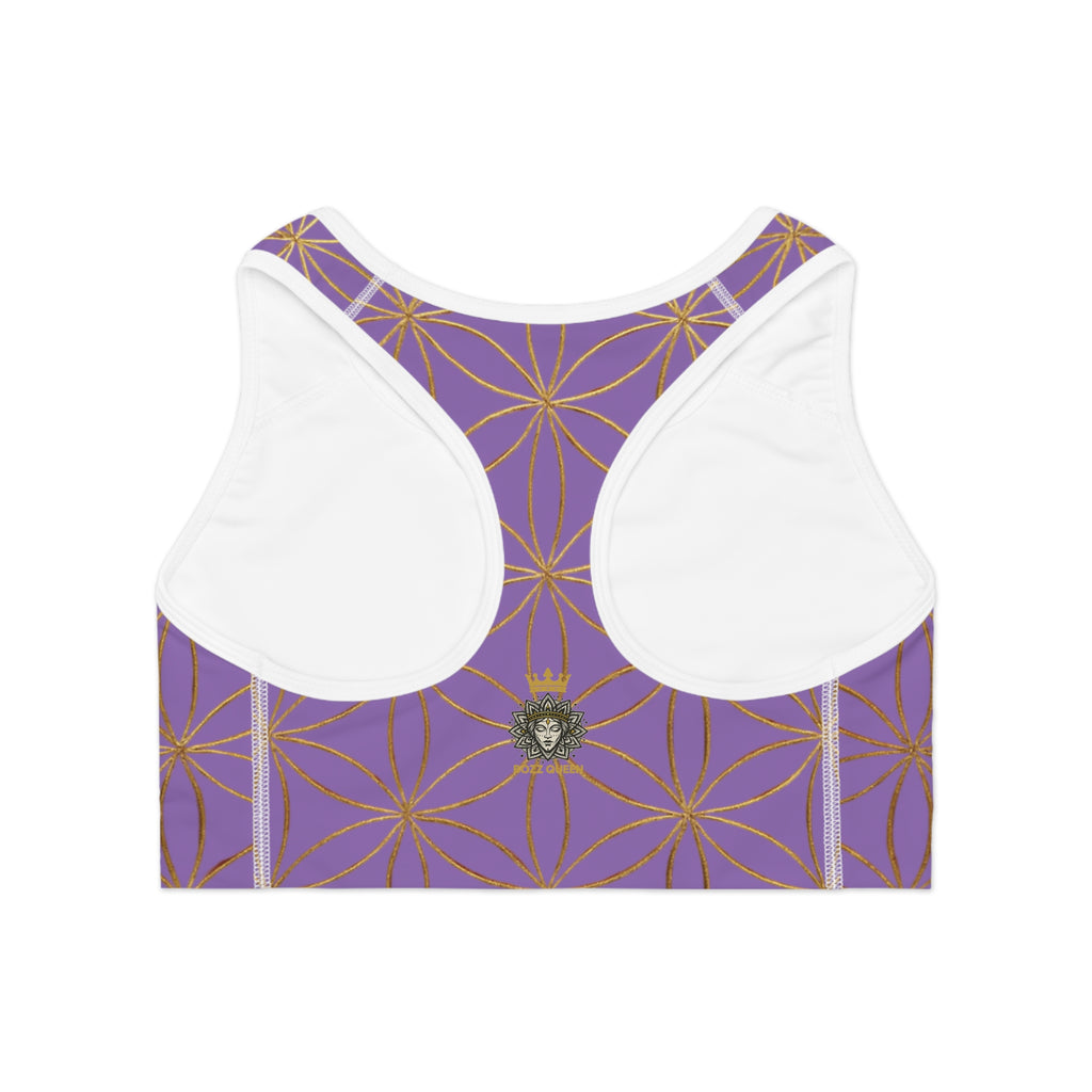Bozz Queen Light Purple & Gold Flower of Life Sports Bra - Yoga Workout Top