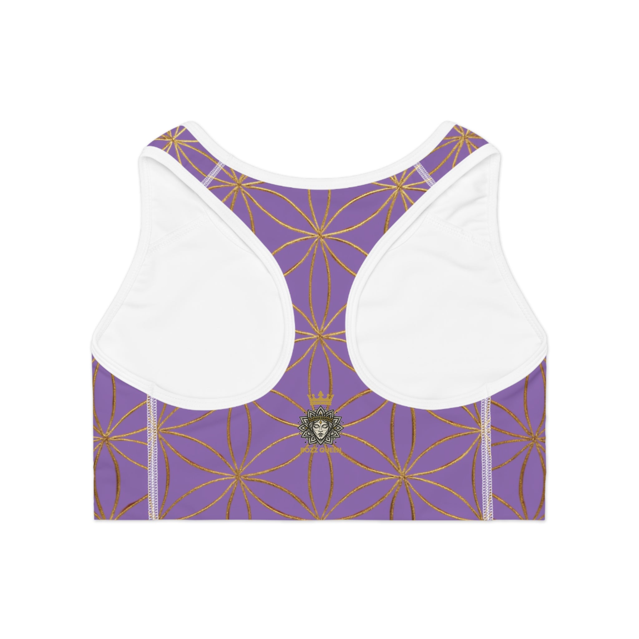 Bozz Queen Light Purple & Gold Flower of Life Sports Bra - Yoga Workout Top