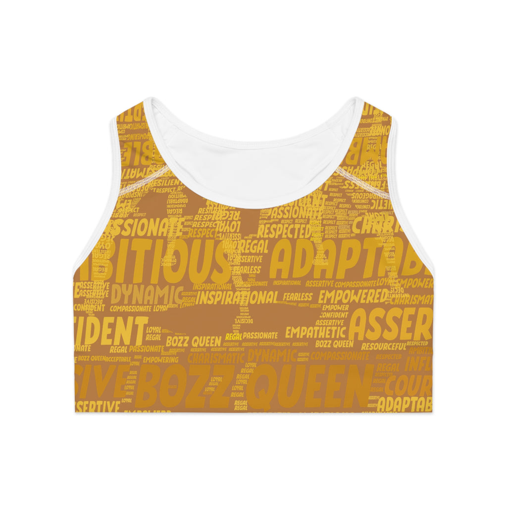 Empowered Words Sports Bra - Bozz Queen Origin Collection | Brown & Yellow