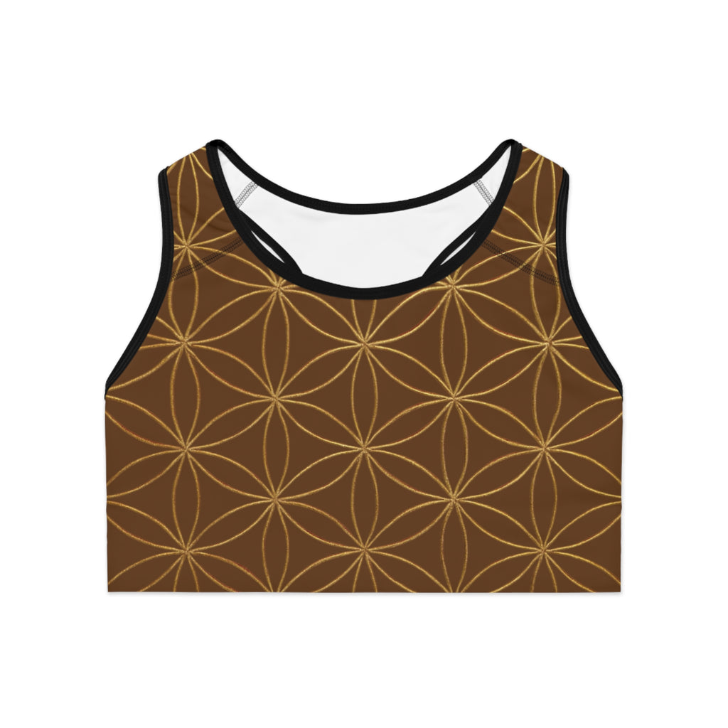 Bozz Queen Brown & Gold Flower of Life Sports Bra - Yoga Workout Top
