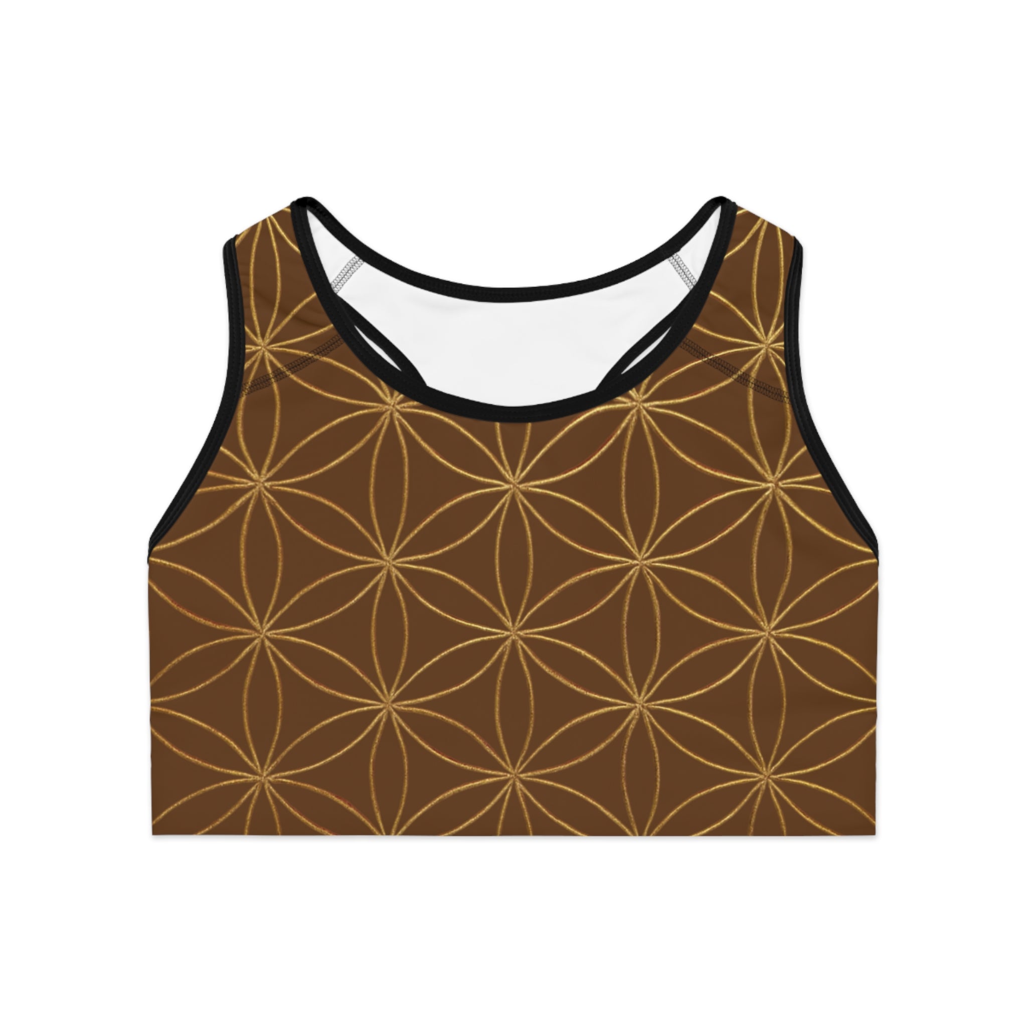 Bozz Queen Brown & Gold Flower of Life Sports Bra - Yoga Workout Top