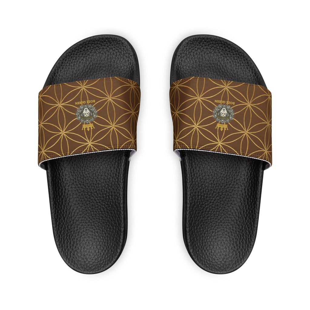 Bozz Queen Brown Flower of Life Women's Sandals - Removable Strap Beach Slides